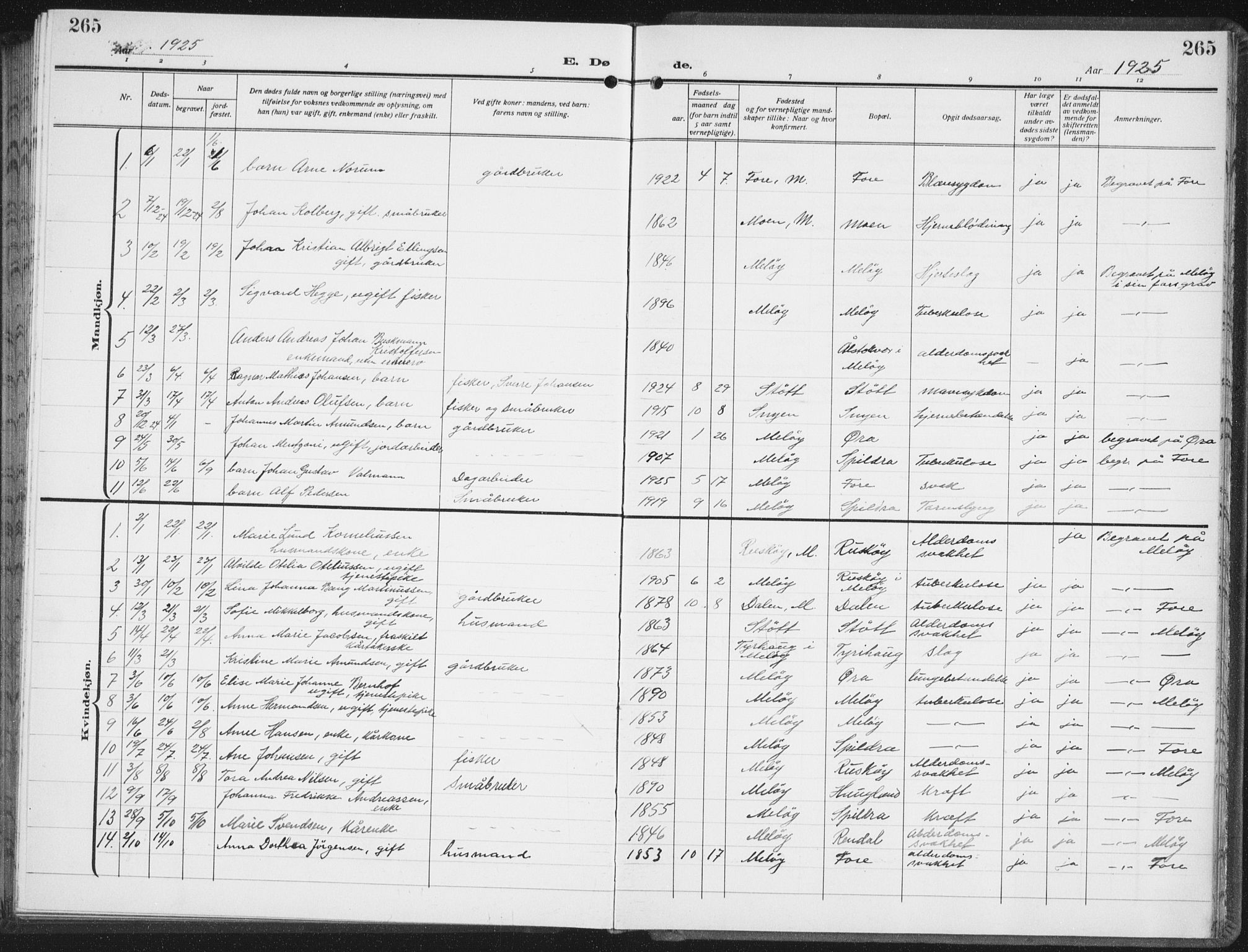 Ministerialprotokoller, klokkerbøker og fødselsregistre - Nordland, AV/SAT-A-1459/843/L0640: Parish register (copy) no. 843C09, 1925-1941, p. 265