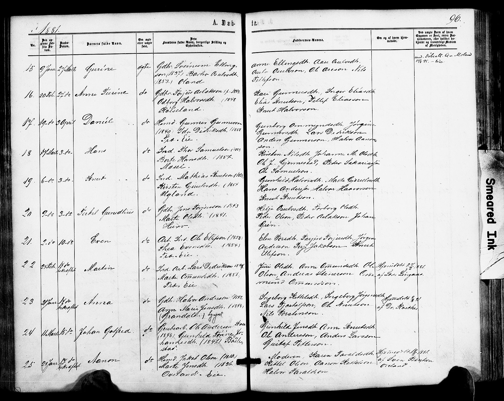 Froland sokneprestkontor, AV/SAK-1111-0013/F/Fa/L0003: Parish register (official) no. A 3, 1864-1881, p. 96