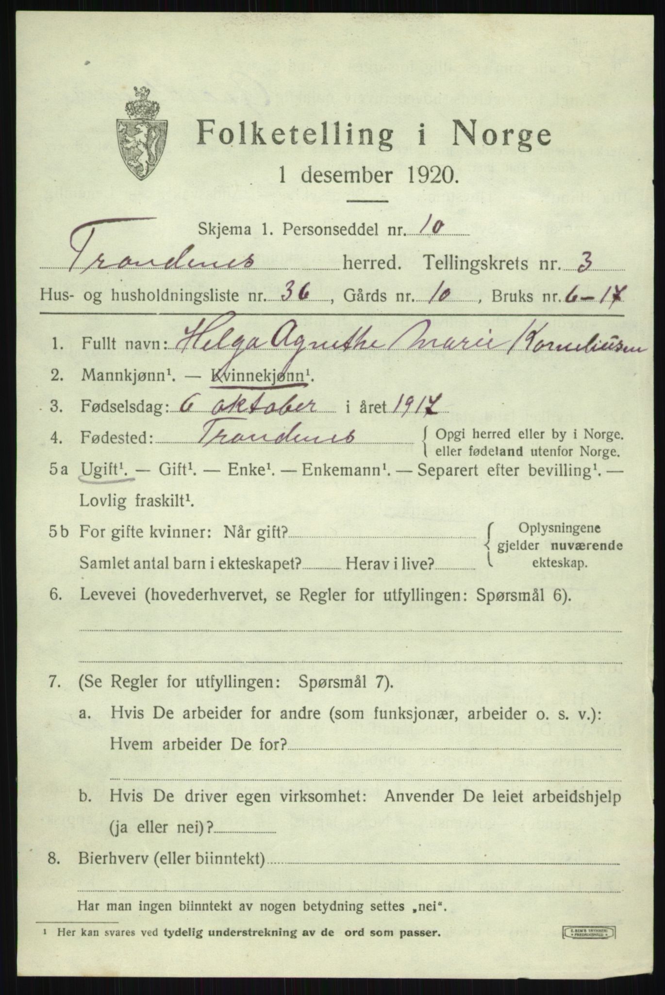 SATØ, 1920 census for Trondenes, 1920, p. 4843