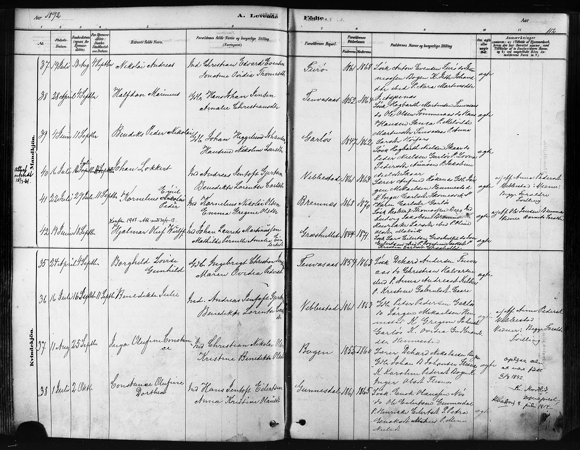 Kvæfjord sokneprestkontor, AV/SATØ-S-1323/G/Ga/Gaa/L0005kirke: Parish register (official) no. 5, 1878-1894, p. 112