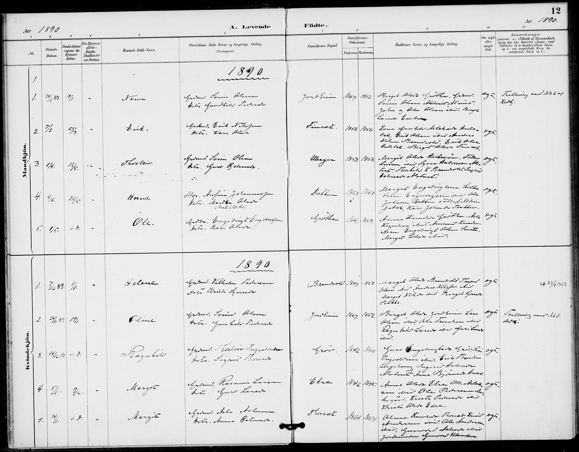 Gol kirkebøker, AV/SAKO-A-226/F/Fb/L0001: Parish register (official) no. II 1, 1887-1900, p. 12