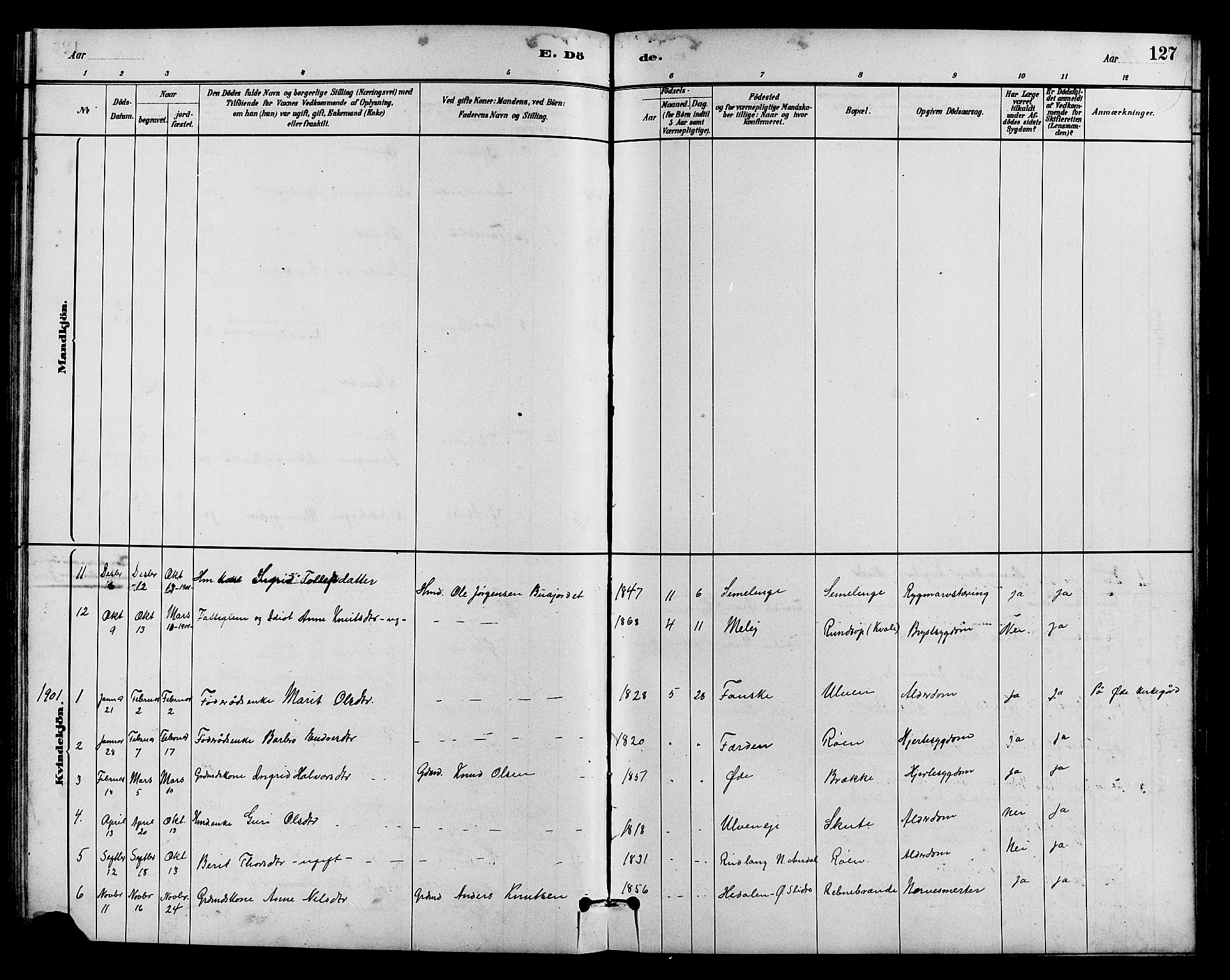 Vestre Slidre prestekontor, SAH/PREST-136/H/Ha/Hab/L0005: Parish register (copy) no. 5, 1881-1913, p. 127