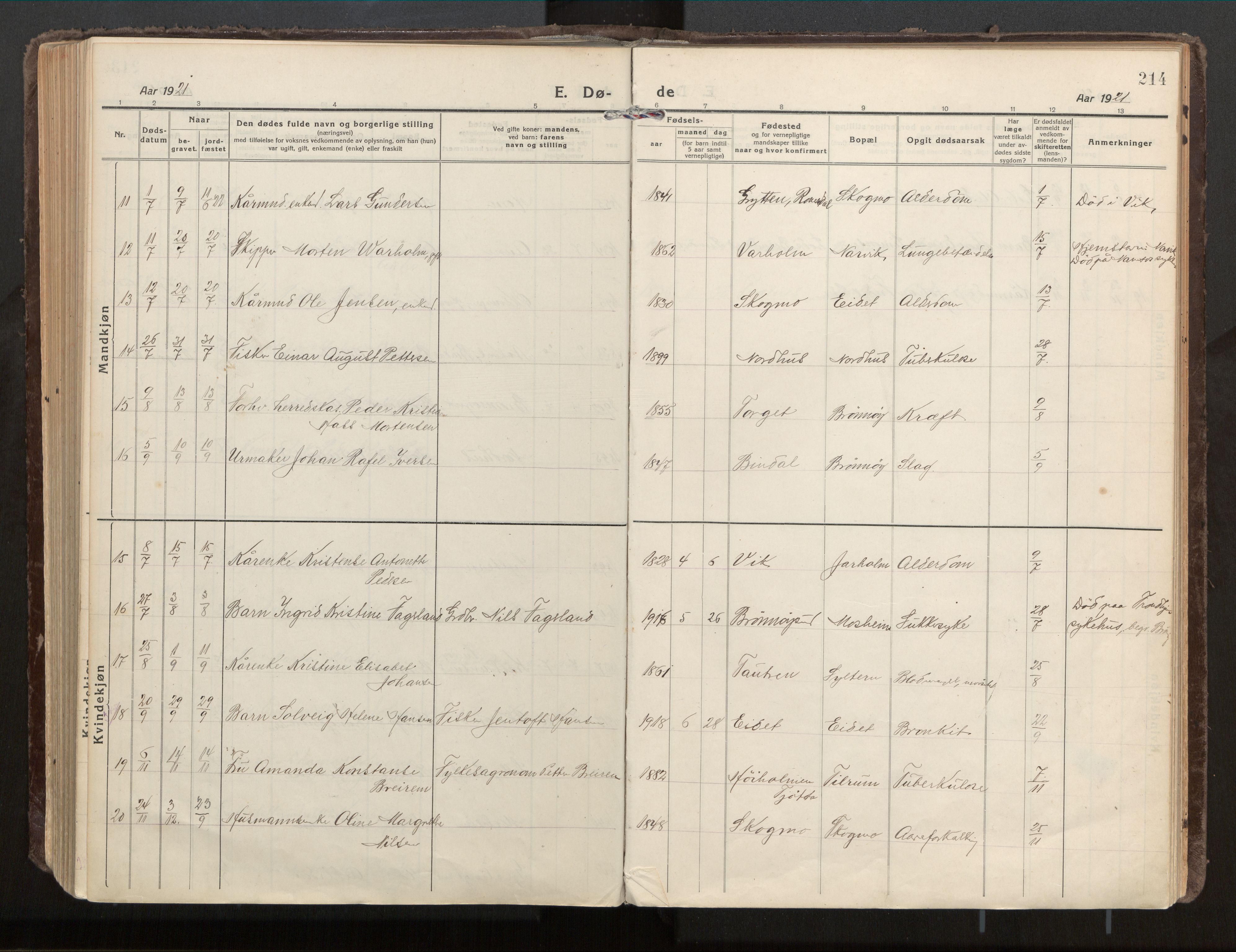 Ministerialprotokoller, klokkerbøker og fødselsregistre - Nordland, AV/SAT-A-1459/813/L0207a: Parish register (official) no. 813A18, 1919-1927, p. 214