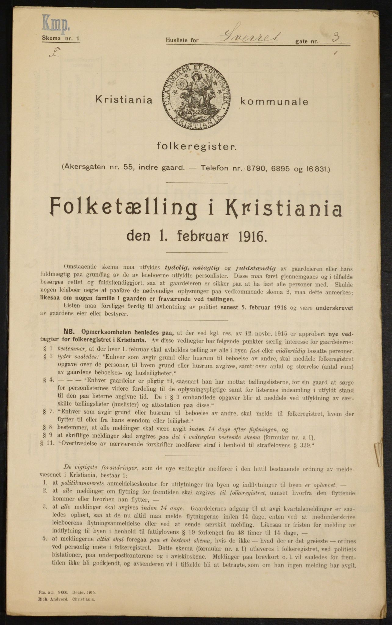 OBA, Municipal Census 1916 for Kristiania, 1916, p. 108915