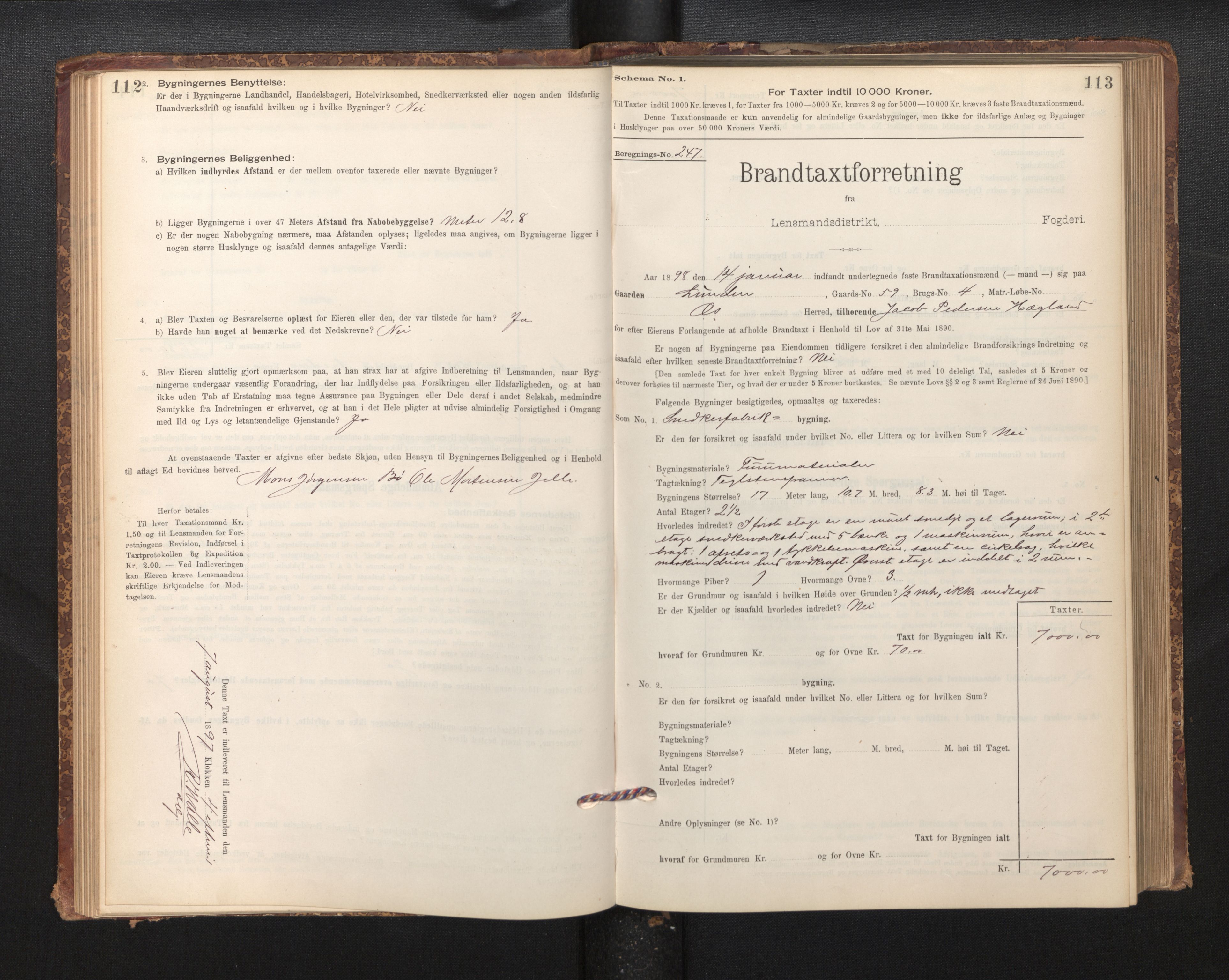 Lensmannen i Os, SAB/A-34101/0012/L0008: Branntakstprotokoll, skjematakst, 1894-1915, p. 112-113