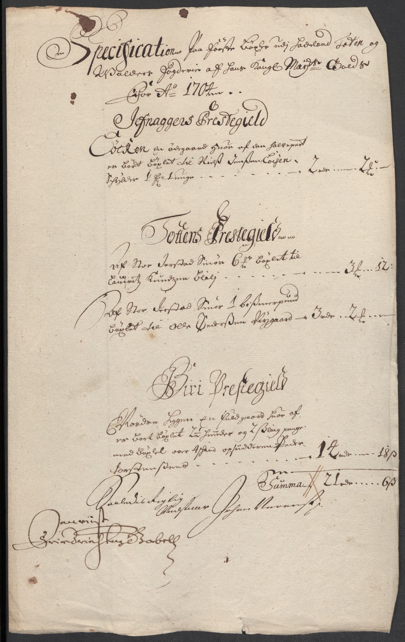 Rentekammeret inntil 1814, Reviderte regnskaper, Fogderegnskap, RA/EA-4092/R18/L1302: Fogderegnskap Hadeland, Toten og Valdres, 1704, p. 16