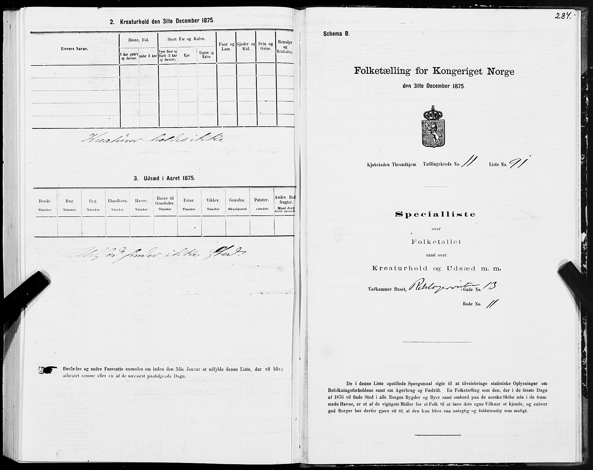 SAT, 1875 census for 1601 Trondheim, 1875, p. 6284