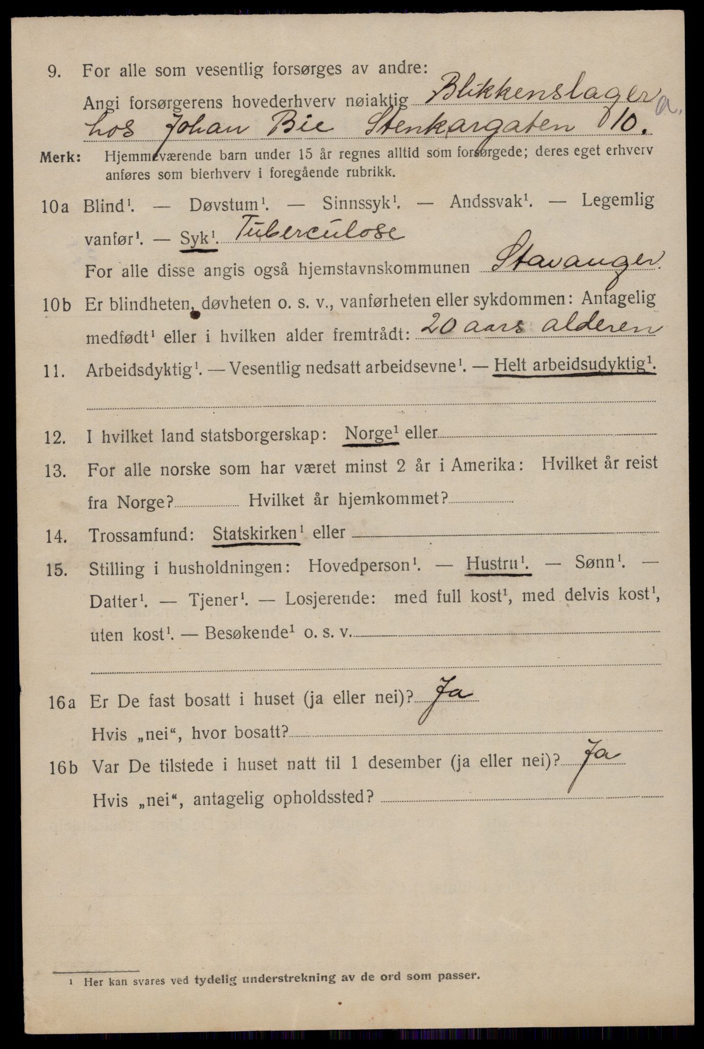 SAST, 1920 census for Stavanger, 1920, p. 99225