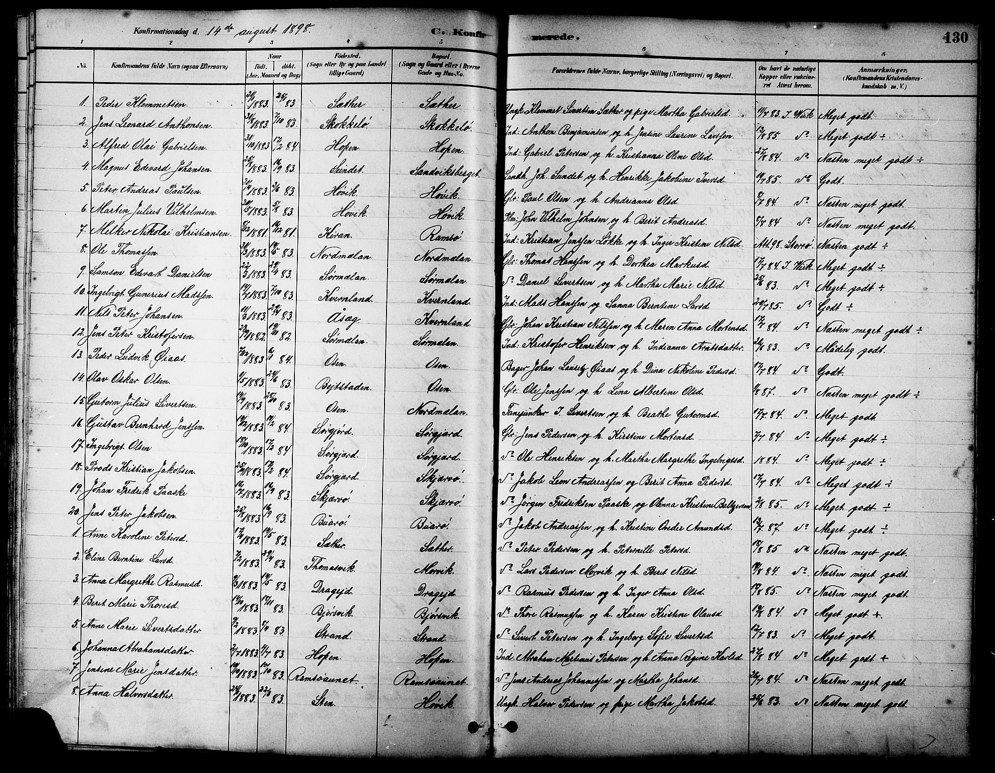 Ministerialprotokoller, klokkerbøker og fødselsregistre - Sør-Trøndelag, SAT/A-1456/658/L0726: Parish register (copy) no. 658C02, 1883-1908, p. 130