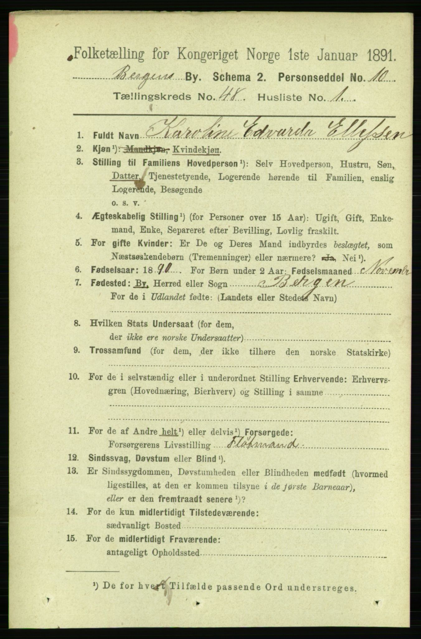 RA, 1891 Census for 1301 Bergen, 1891, p. 56912