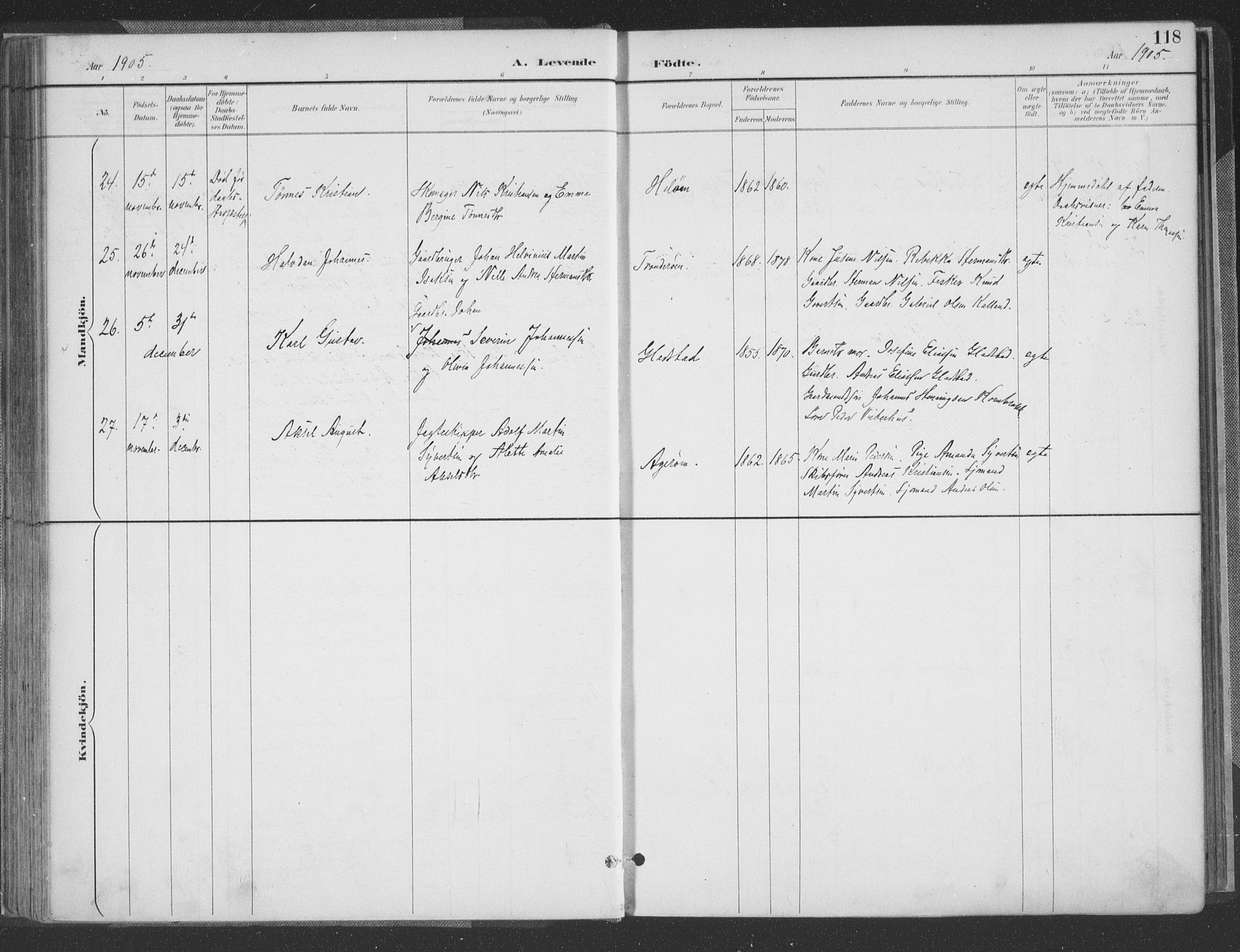 Høvåg sokneprestkontor, AV/SAK-1111-0025/F/Fa/L0006: Parish register (official) no. A 6, 1894-1923, p. 118