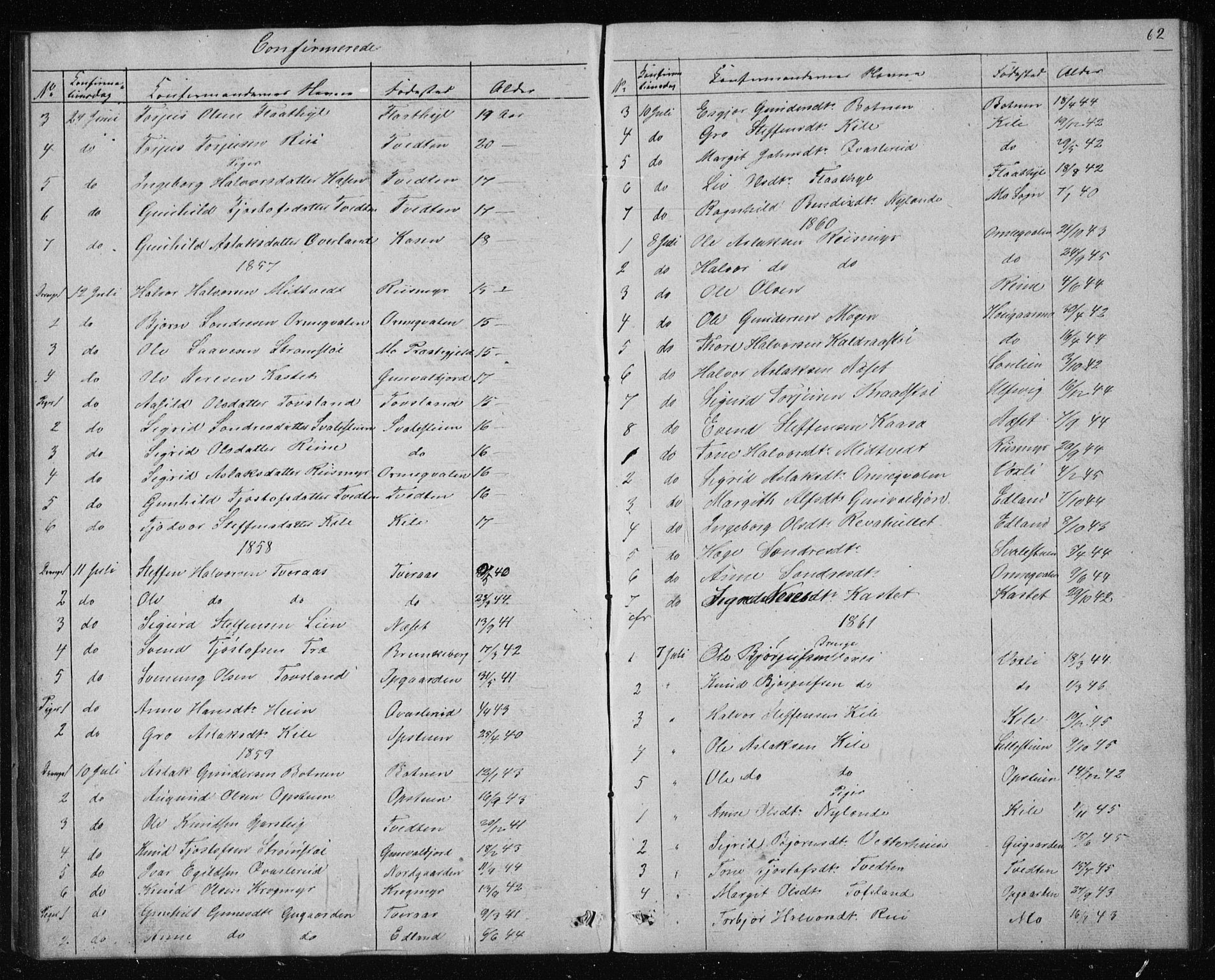 Vinje kirkebøker, AV/SAKO-A-312/G/Gc/L0001: Parish register (copy) no. III 1, 1850-1893, p. 62