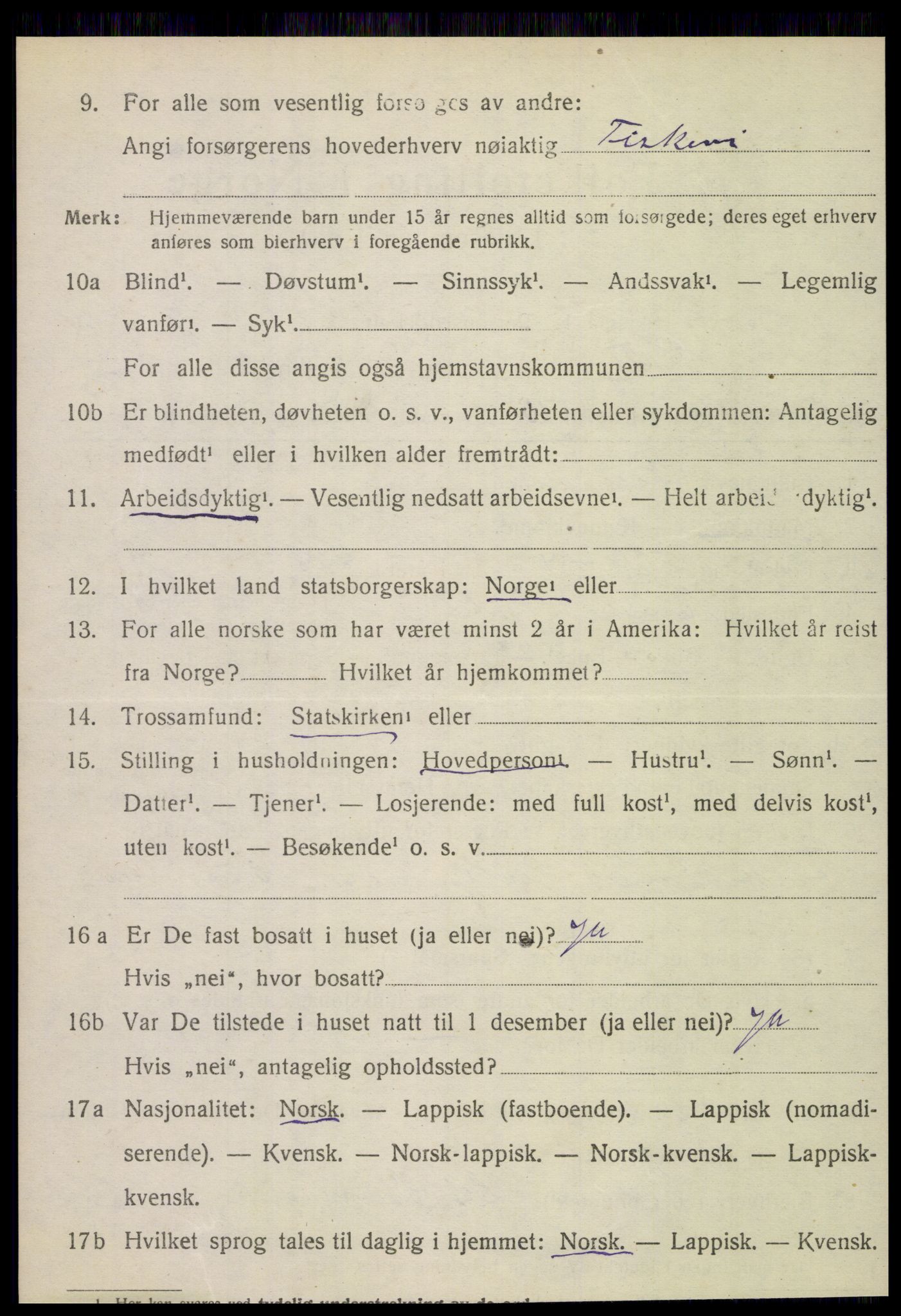 SAT, 1920 census for Tjøtta, 1920, p. 2106