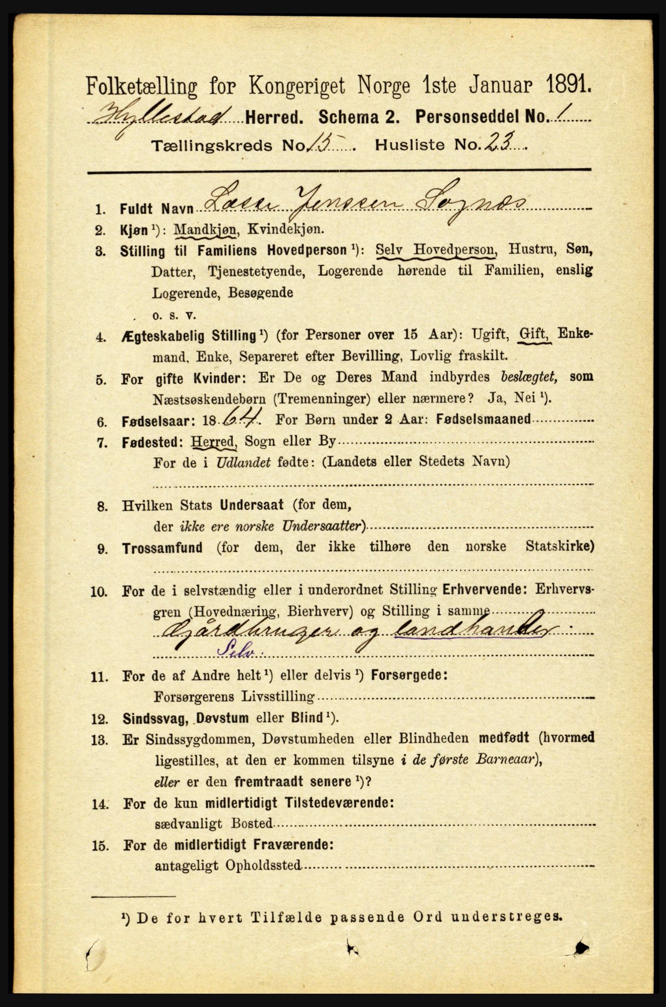 RA, 1891 census for 1413 Hyllestad, 1891, p. 2819