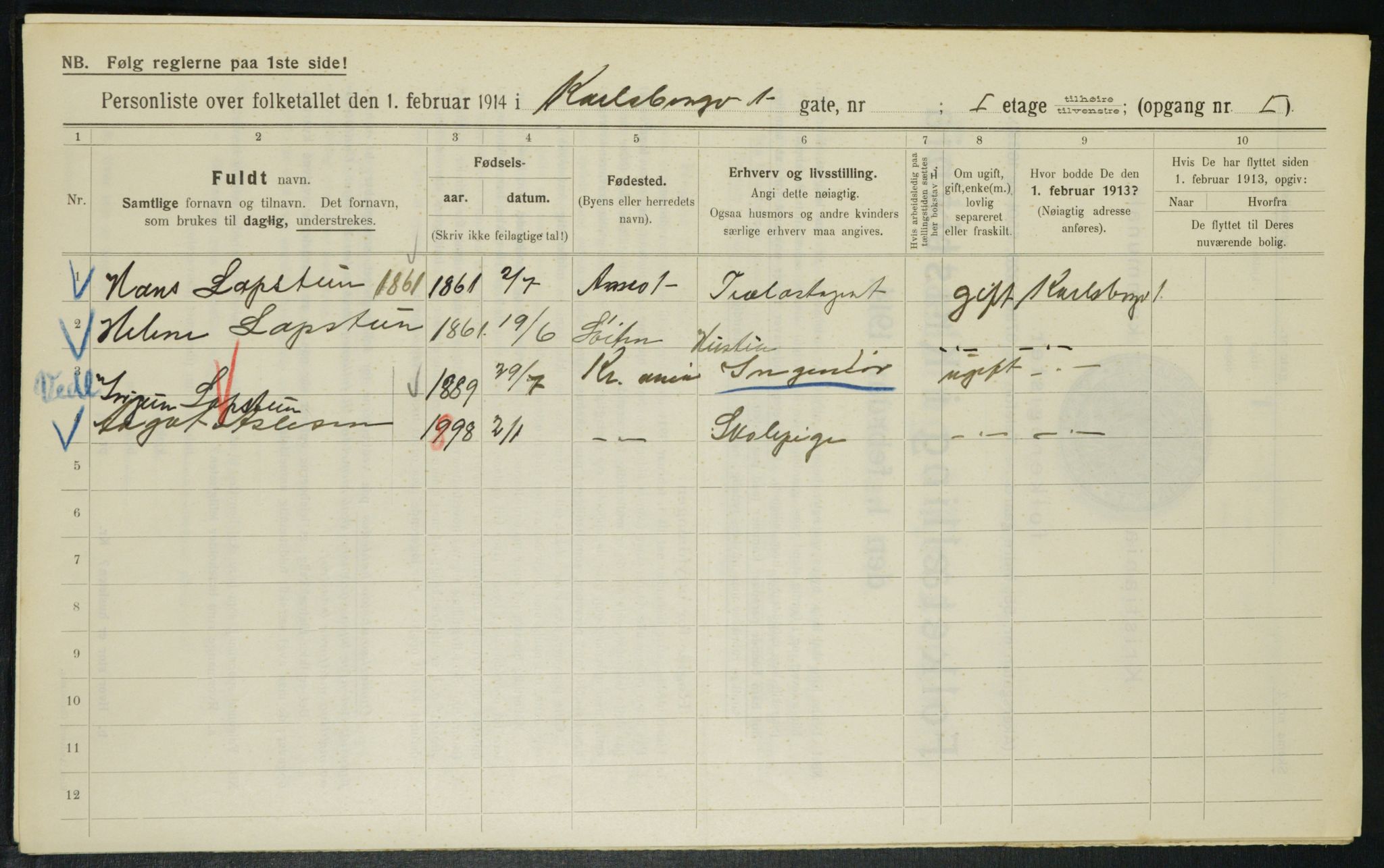 OBA, Municipal Census 1914 for Kristiania, 1914, p. 48890