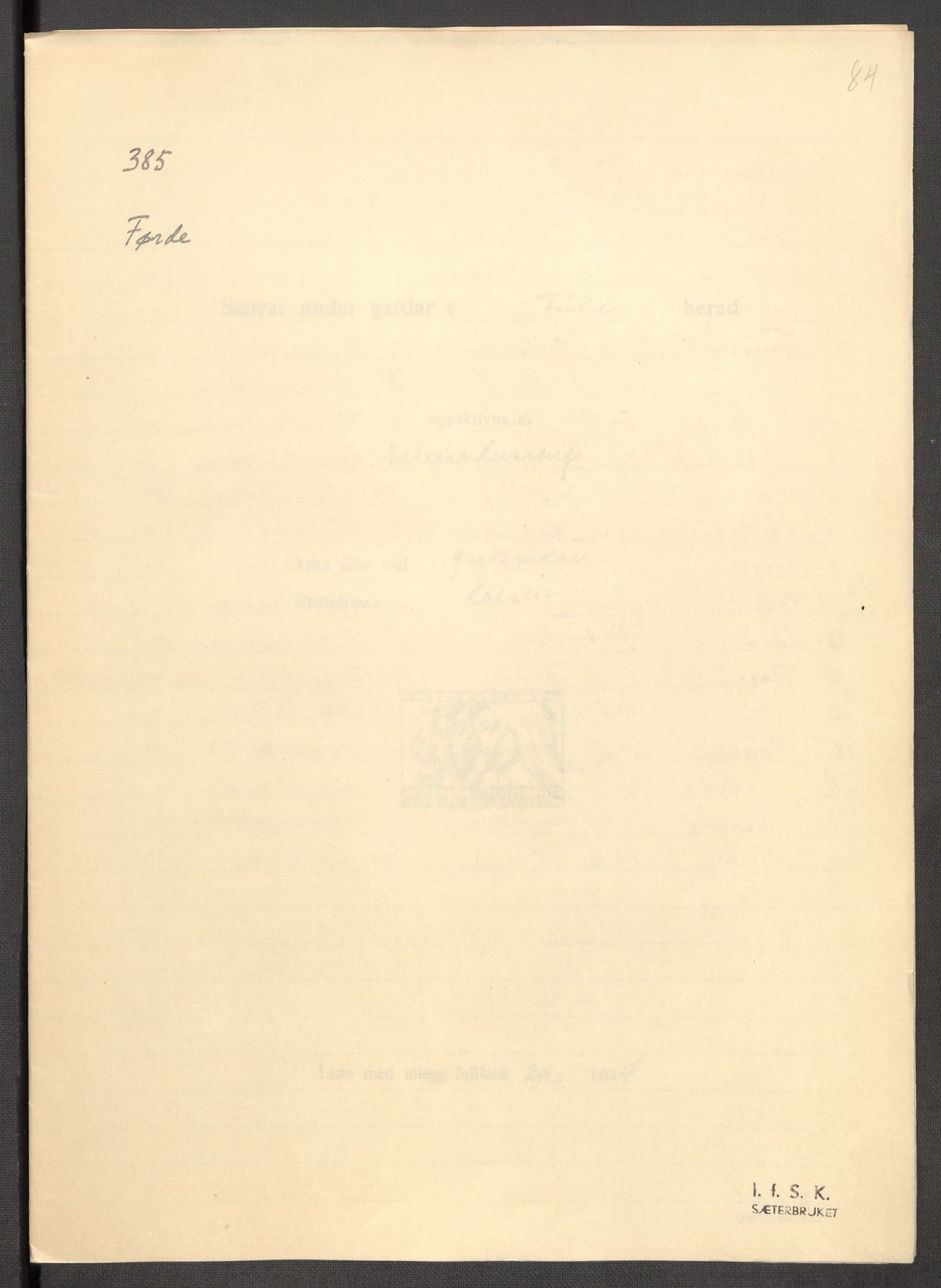 Instituttet for sammenlignende kulturforskning, AV/RA-PA-0424/F/Fc/L0011/0003: Eske B11: / Sogn og Fjordane (perm XXX), 1934-1936, p. 84