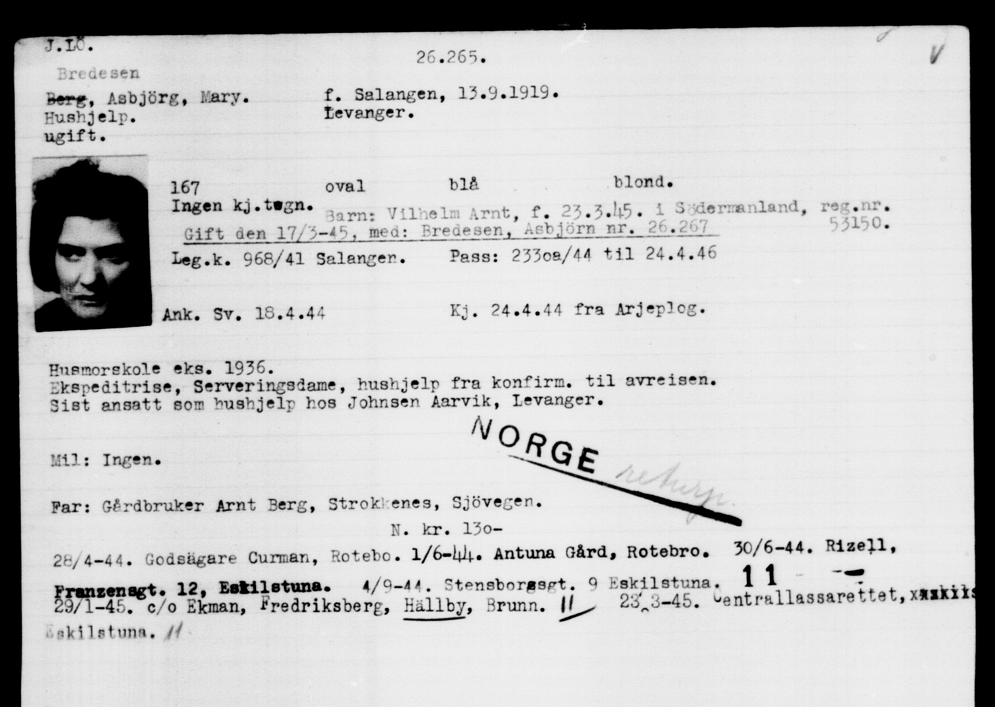 Den Kgl. Norske Legasjons Flyktningskontor, AV/RA-S-6753/V/Va/L0011: Kjesäterkartoteket.  Flyktningenr. 25300-28349, 1940-1945, p. 1016