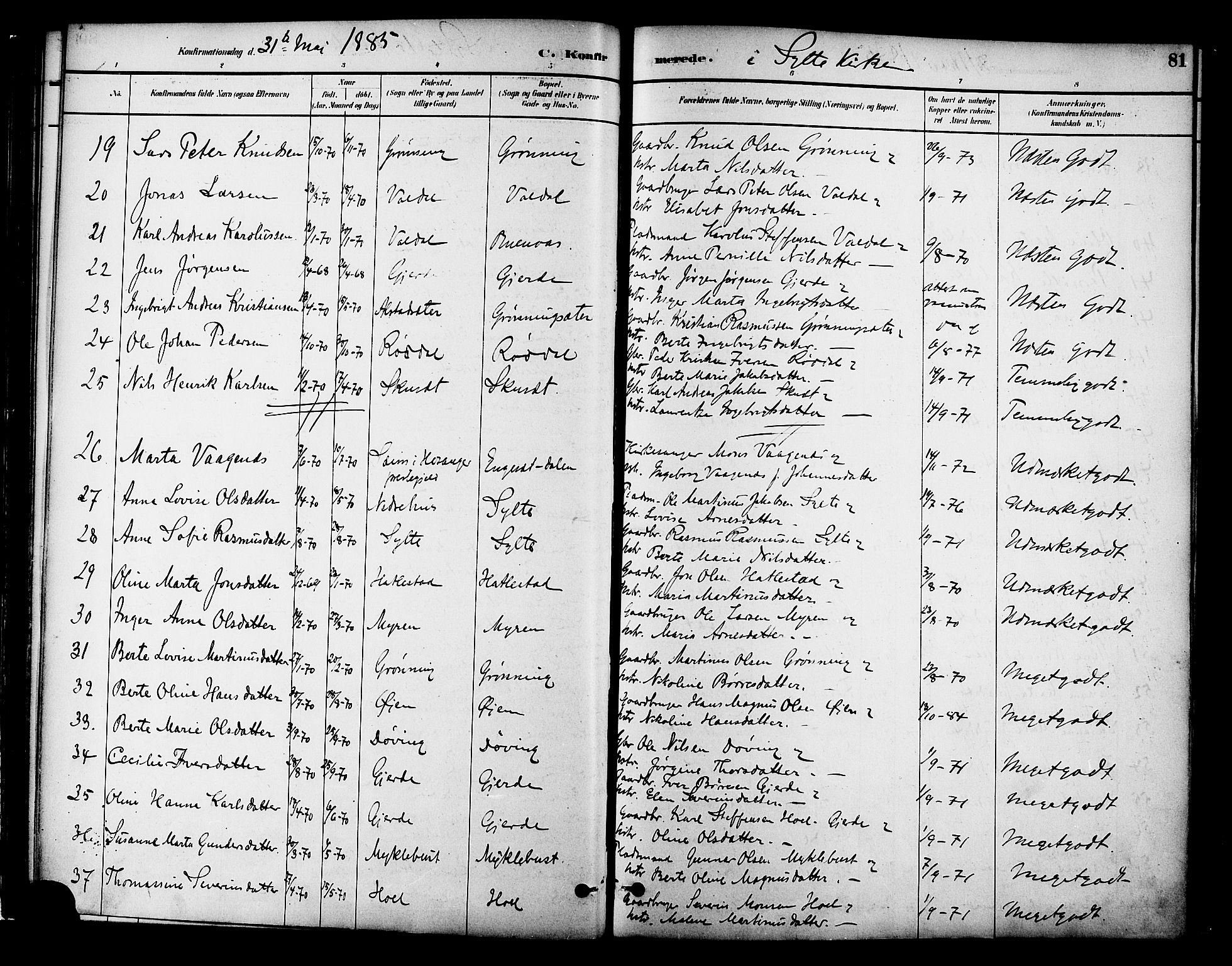 Ministerialprotokoller, klokkerbøker og fødselsregistre - Møre og Romsdal, SAT/A-1454/519/L0255: Parish register (official) no. 519A14, 1884-1908, p. 81