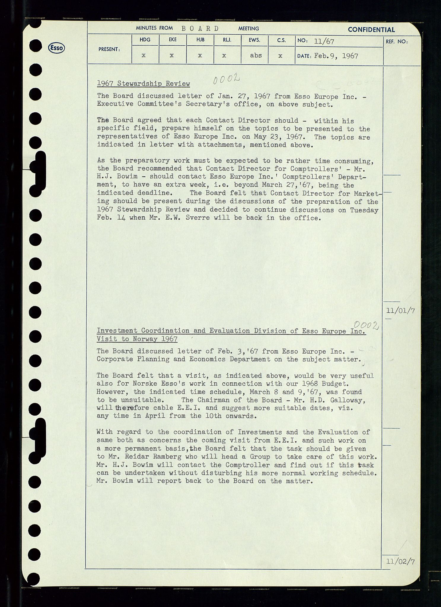 Pa 0982 - Esso Norge A/S, AV/SAST-A-100448/A/Aa/L0002/0003: Den administrerende direksjon Board minutes (styrereferater) / Den administrerende direksjon Board minutes (styrereferater), 1967, p. 24