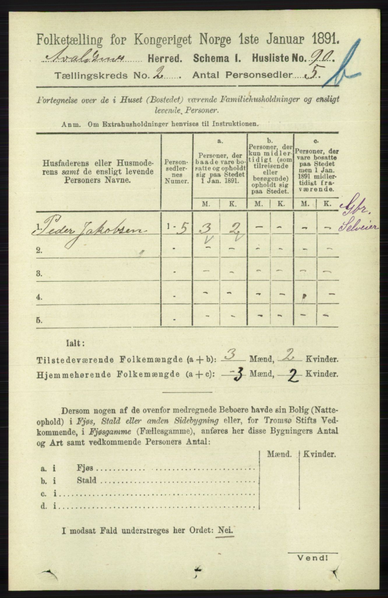 RA, 1891 census for 1147 Avaldsnes, 1891, p. 1979