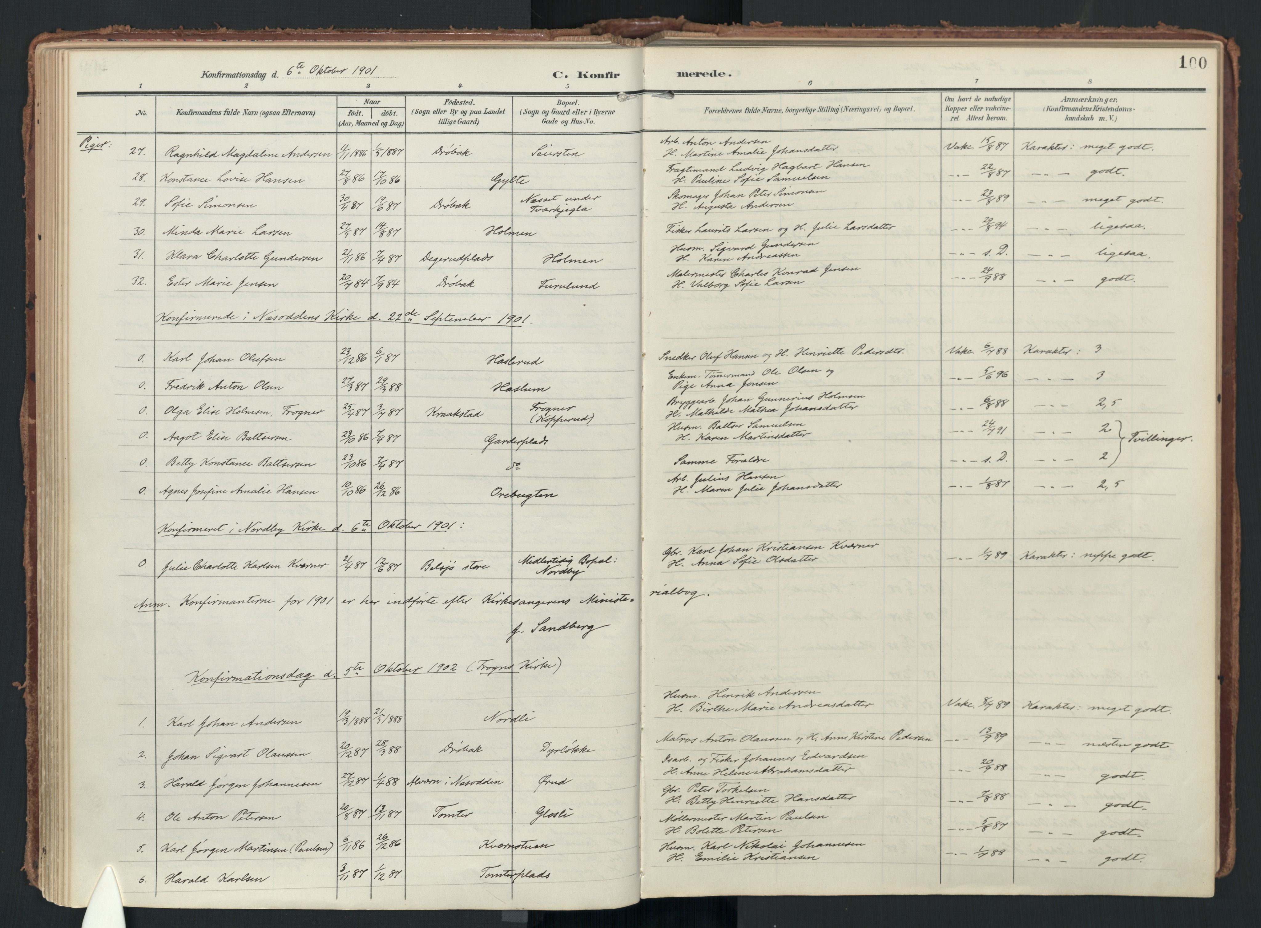 Drøbak prestekontor Kirkebøker, AV/SAO-A-10142a/F/Fc/L0003: Parish register (official) no. III 3, 1901-1920, p. 100