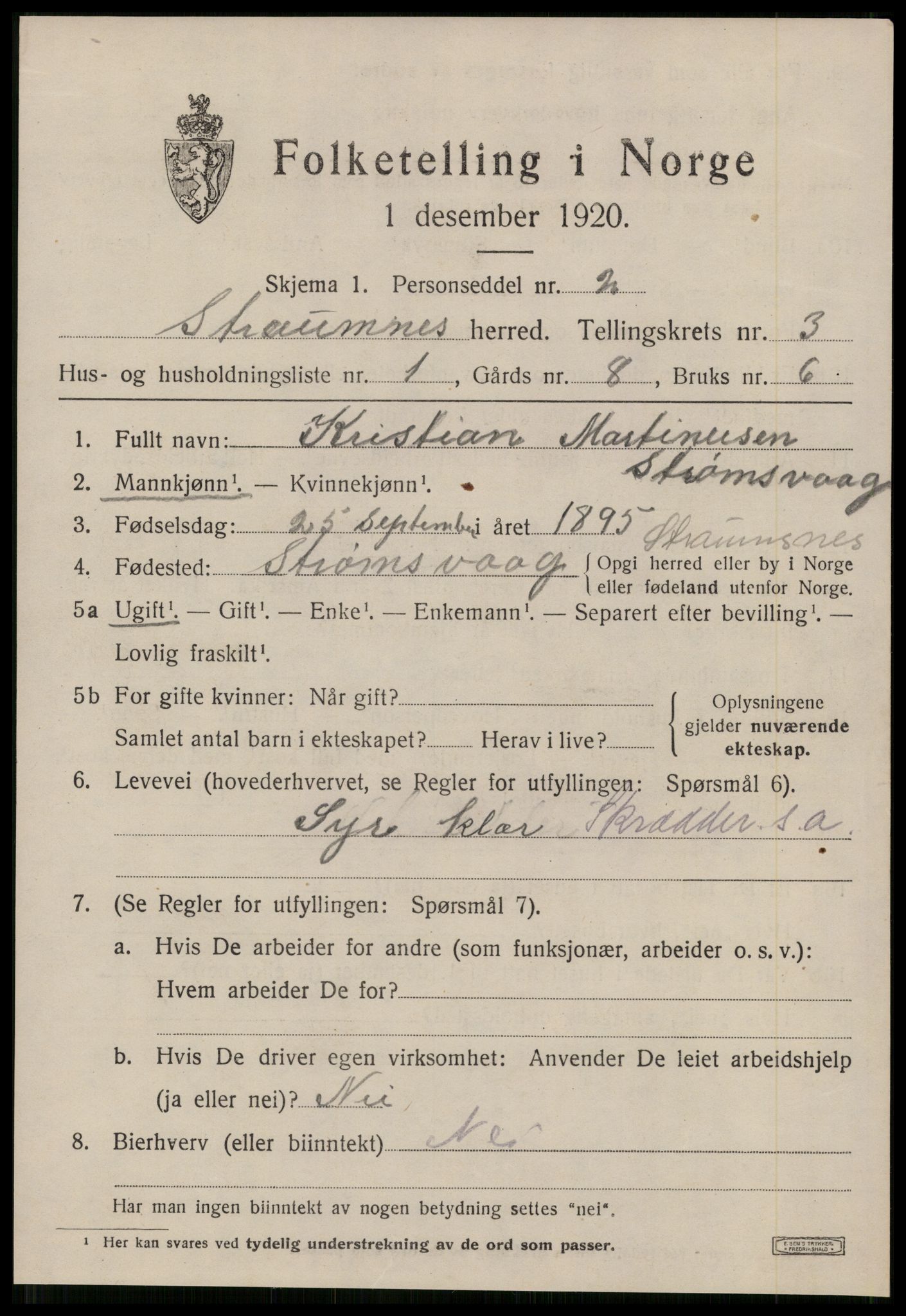 SAT, 1920 census for Straumsnes, 1920, p. 1095