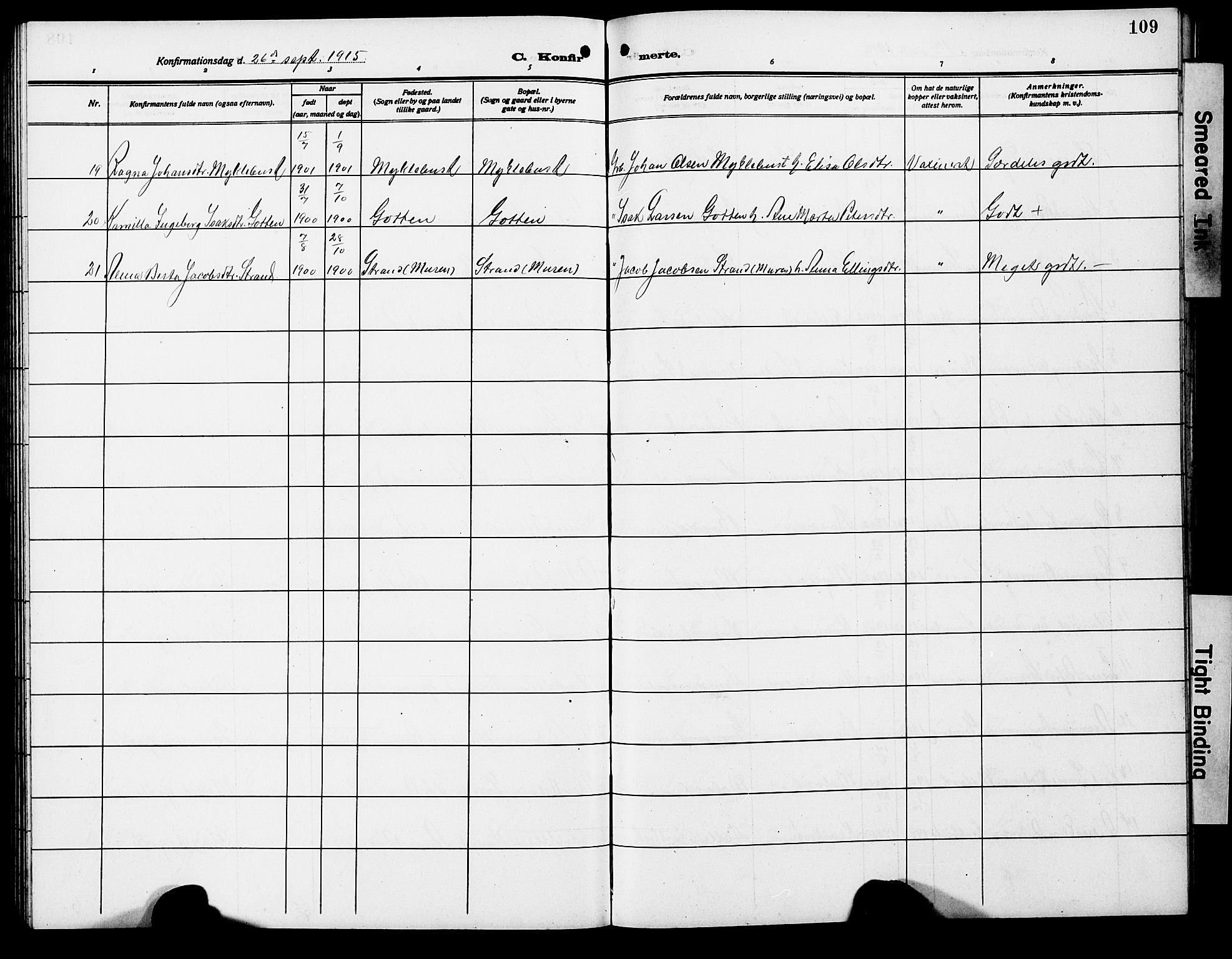 Ministerialprotokoller, klokkerbøker og fødselsregistre - Møre og Romsdal, SAT/A-1454/503/L0050: Parish register (copy) no. 503C05, 1909-1922, p. 109