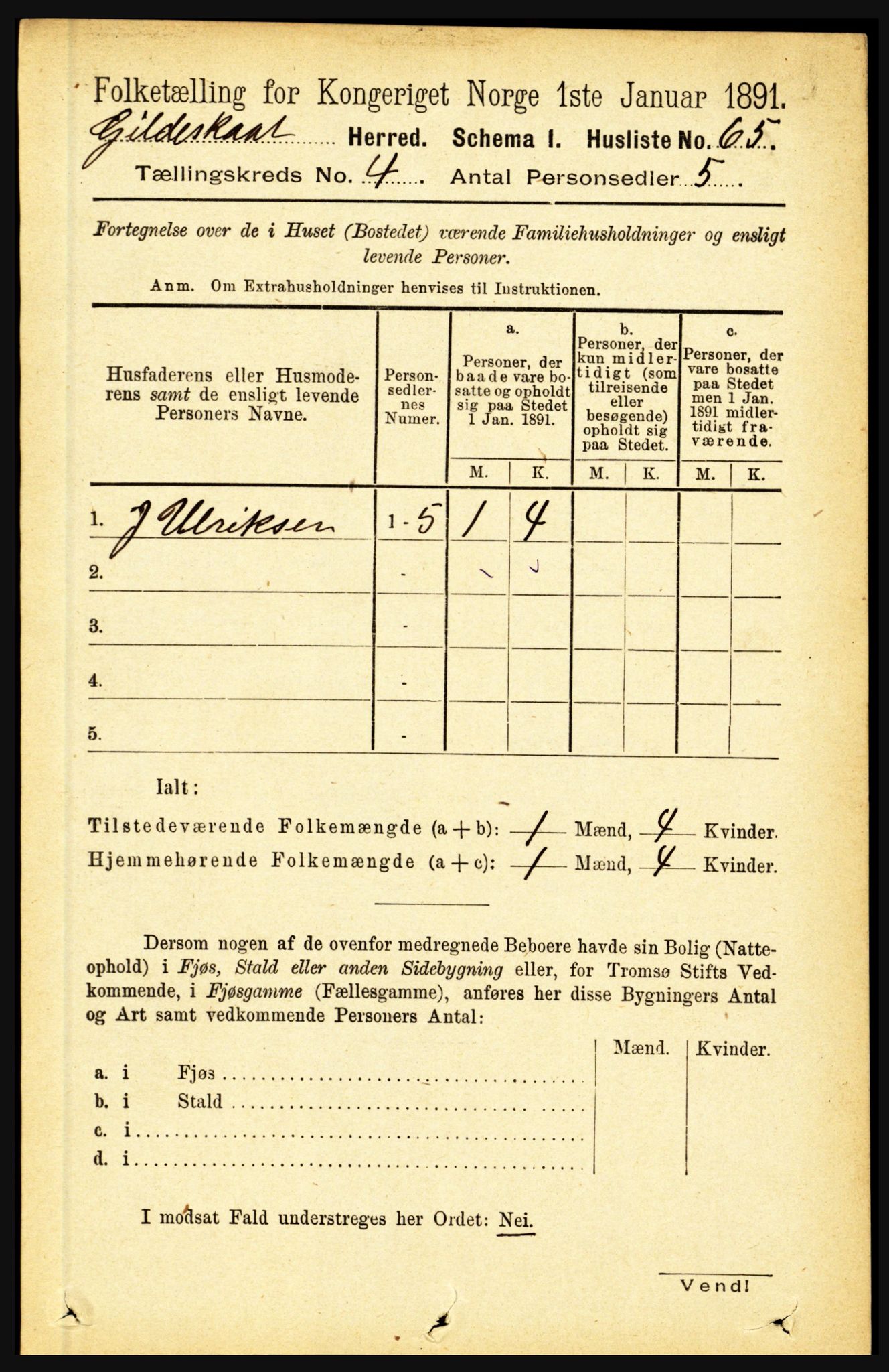 RA, 1891 census for 1838 Gildeskål, 1891, p. 1064