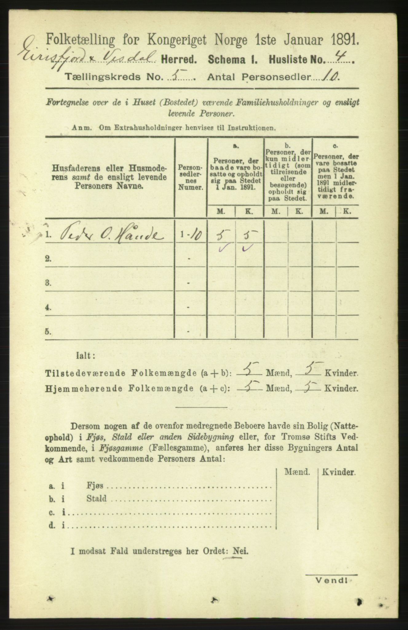 RA, 1891 census for 1542 Eresfjord og Vistdal, 1891, p. 1046