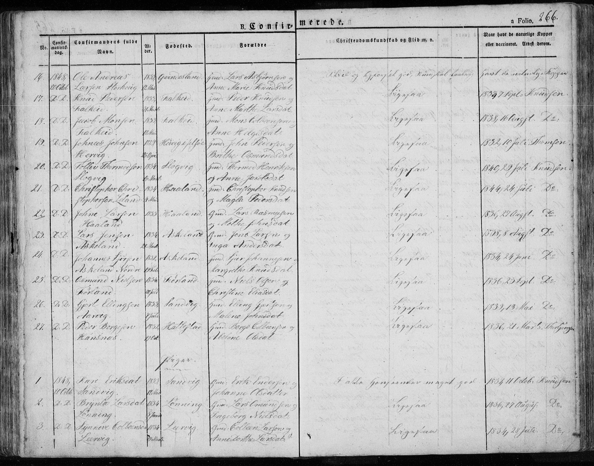 Tysvær sokneprestkontor, SAST/A -101864/H/Ha/Haa/L0001: Parish register (official) no. A 1.1, 1831-1856, p. 266