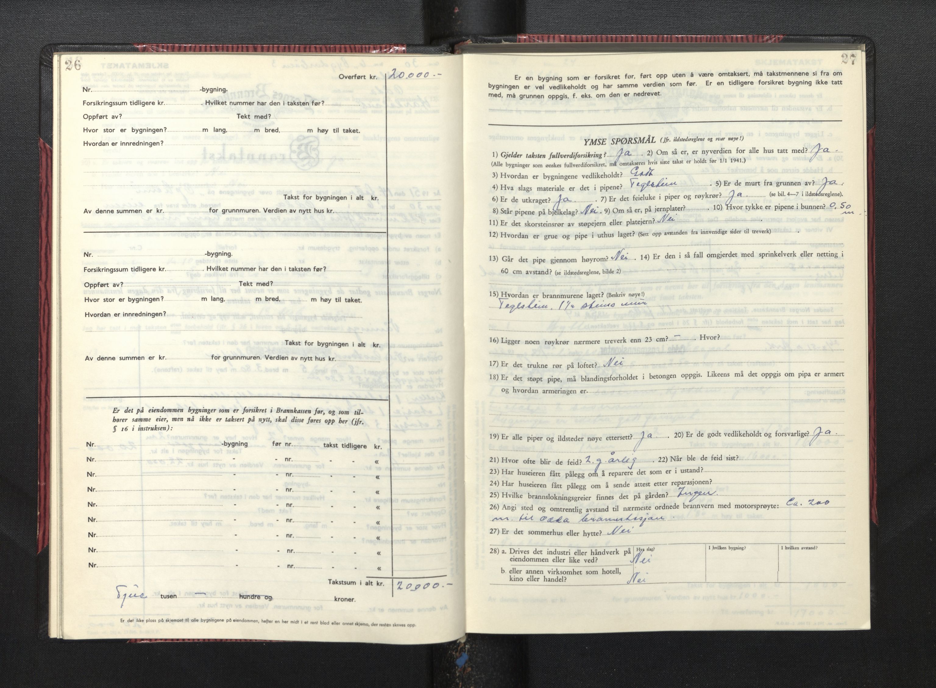 Lensmannen i Odda, AV/SAB-A-34001/0012/L0004: Branntakstprotokoll, skjematakst, 1950-1955, p. 26-27