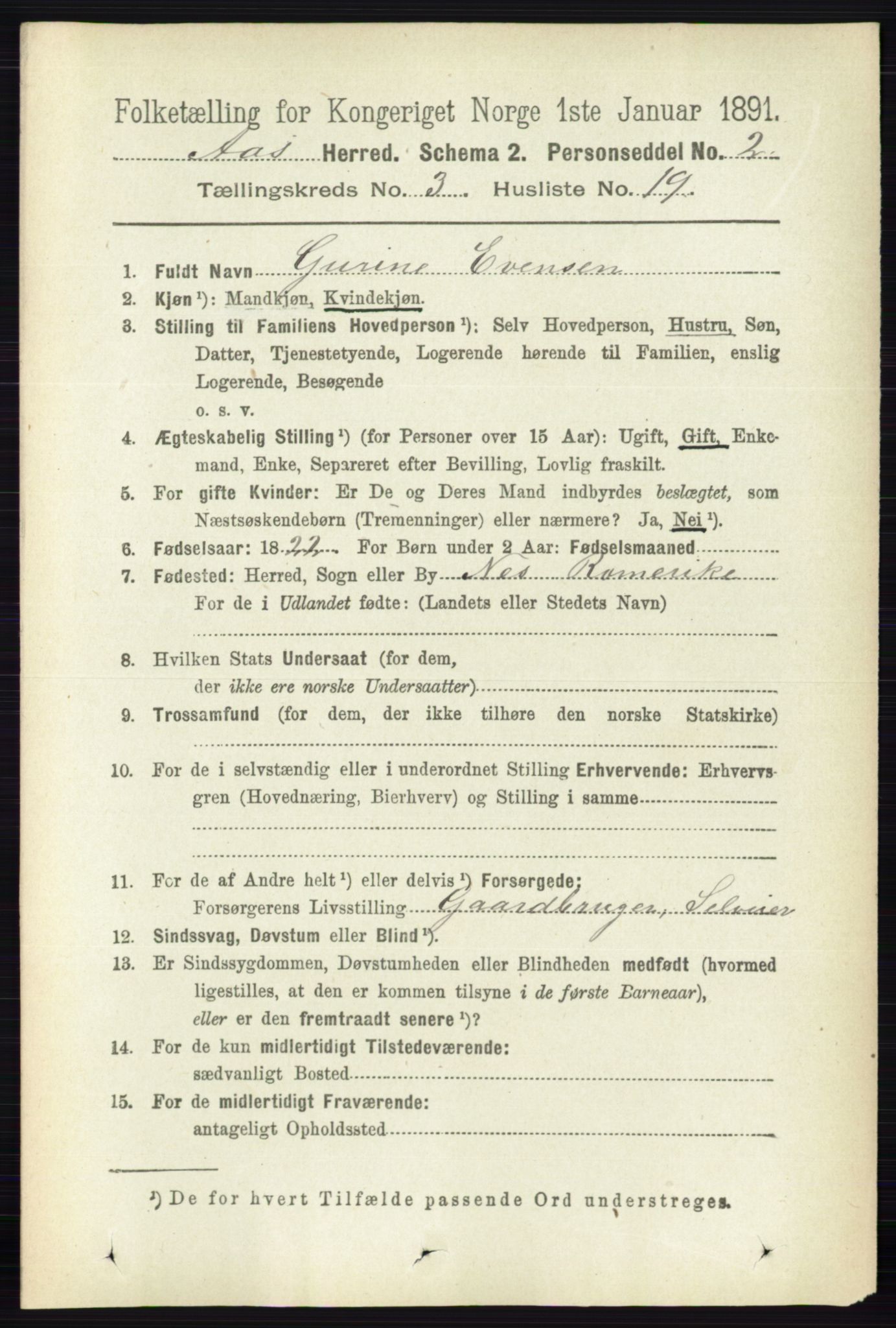 RA, 1891 census for 0214 Ås, 1891, p. 2252