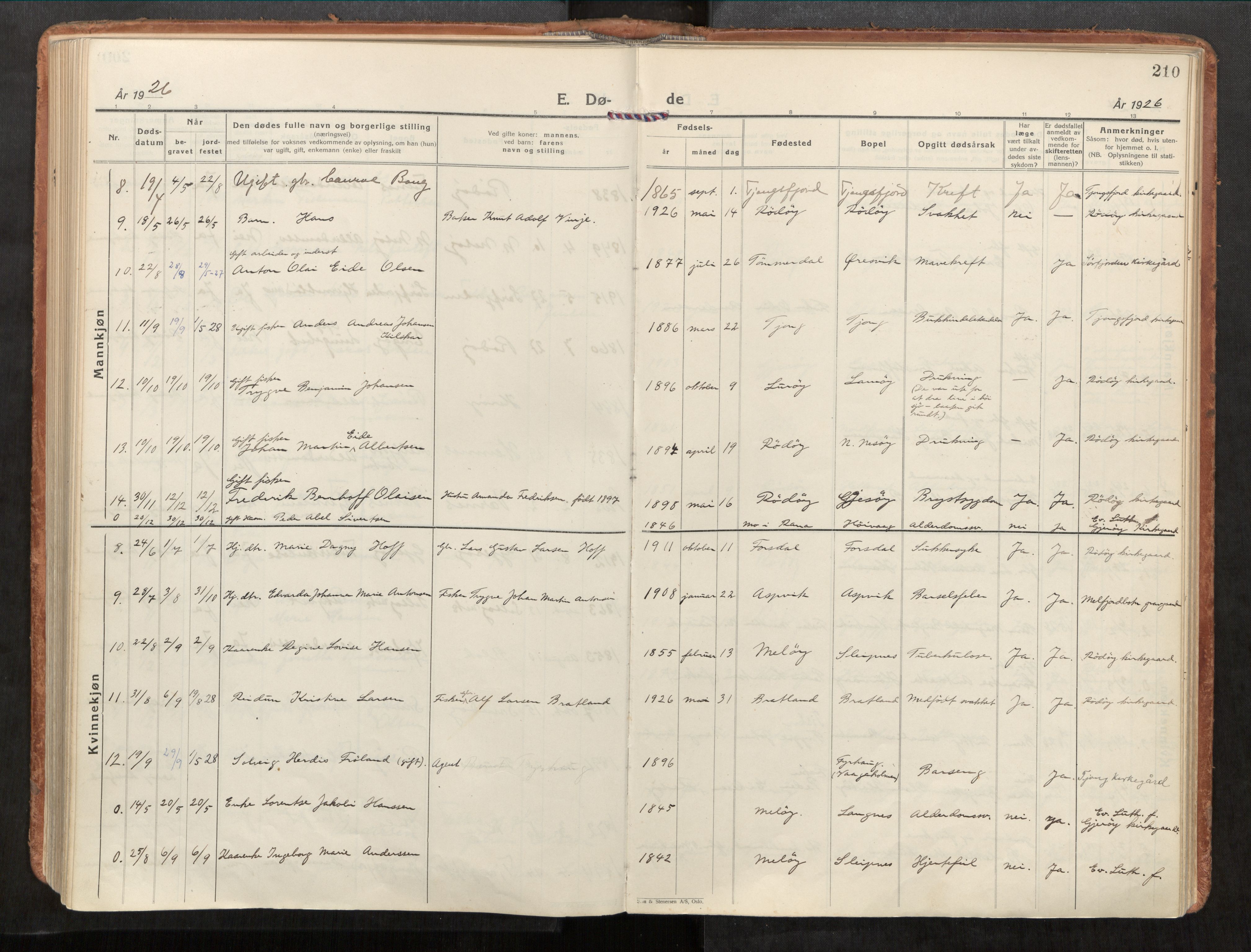 Rødøy sokneprestkontor, AV/SAT-A-4397/2/H/Ha/Haa/L0001: Parish register (official) no. 1, 1926-1941, p. 210