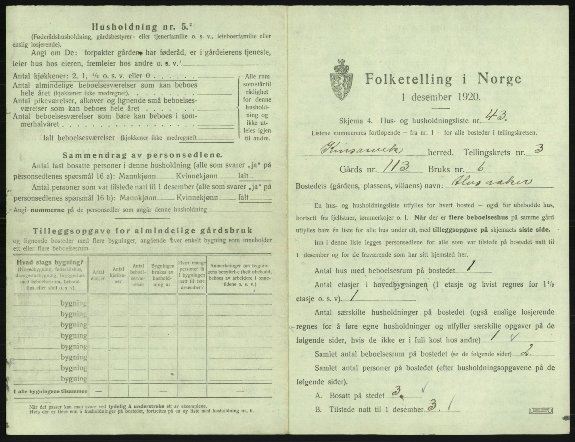 SAB, 1920 census for Kinsarvik, 1920, p. 305