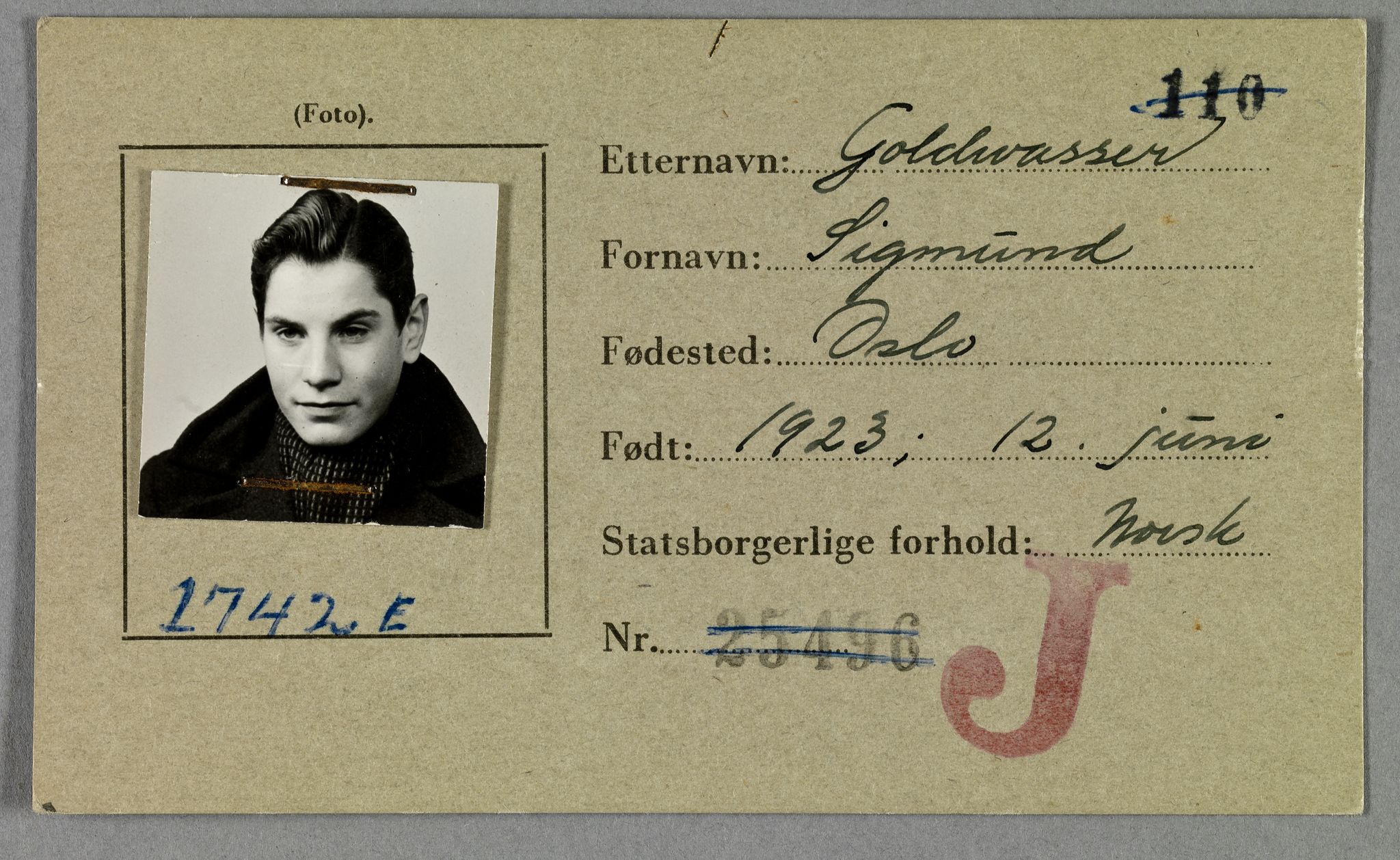 Sosialdepartementet, Våre Falne, RA/S-1708/E/Ee/L0021A: Fotografier av jøder på legitimasjonskort (1941-42), 1941-1942, p. 151