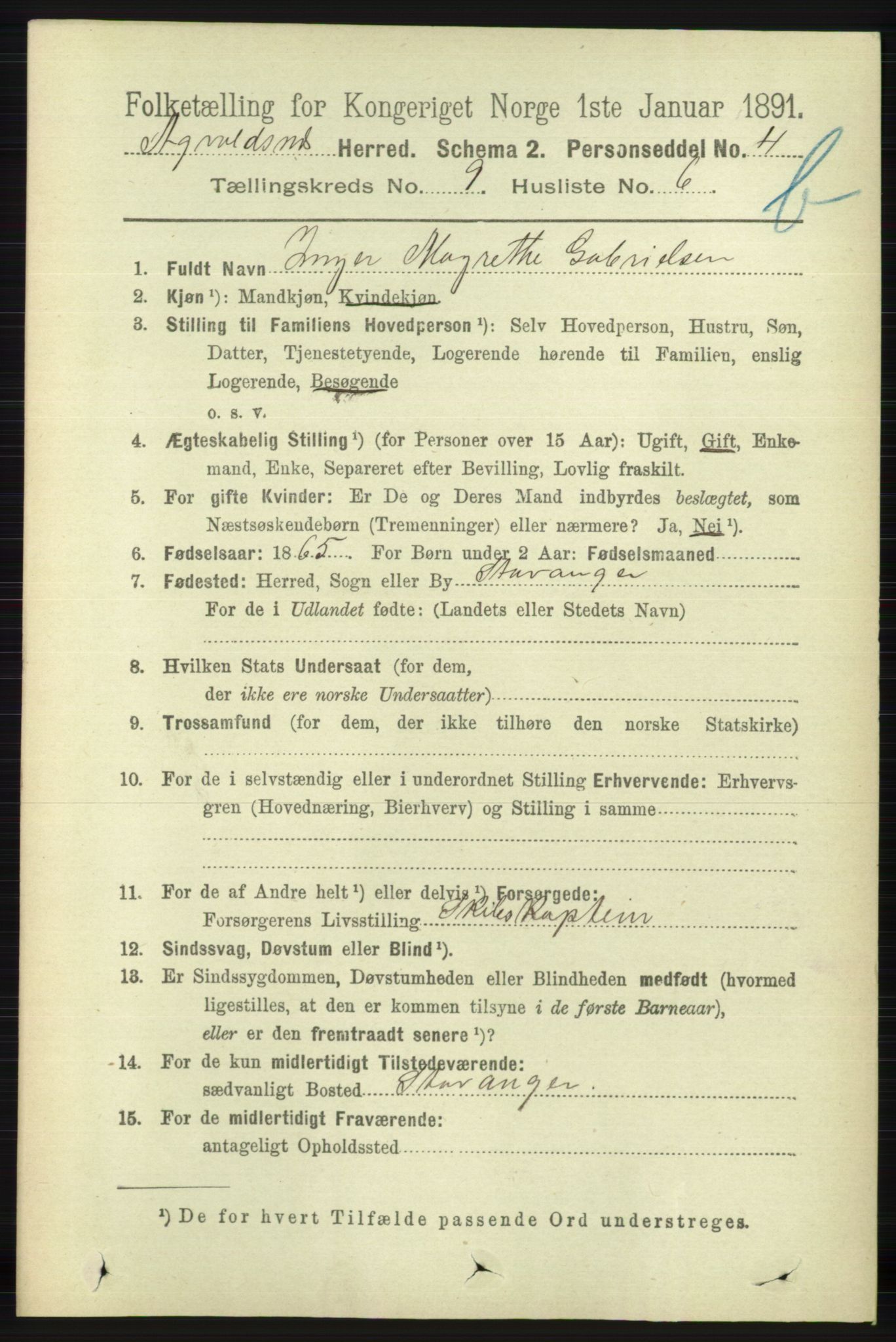 RA, 1891 census for 1147 Avaldsnes, 1891, p. 5021