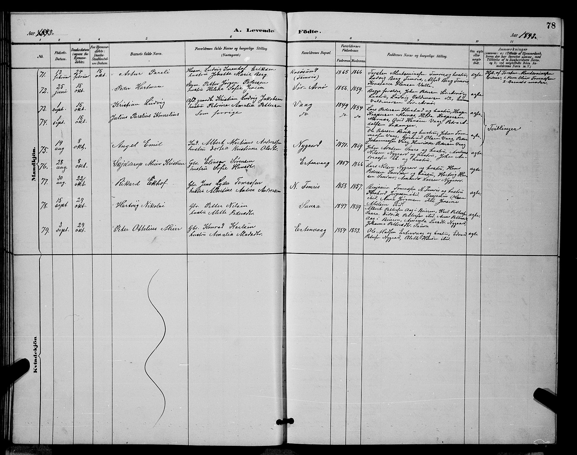 Ministerialprotokoller, klokkerbøker og fødselsregistre - Nordland, AV/SAT-A-1459/805/L0108: Parish register (copy) no. 805C04, 1885-1899, p. 78