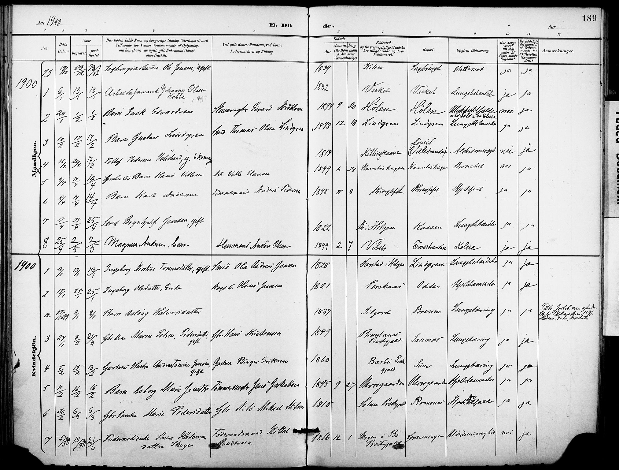 Holla kirkebøker, SAKO/A-272/F/Fa/L0010: Parish register (official) no. 10, 1897-1907, p. 189