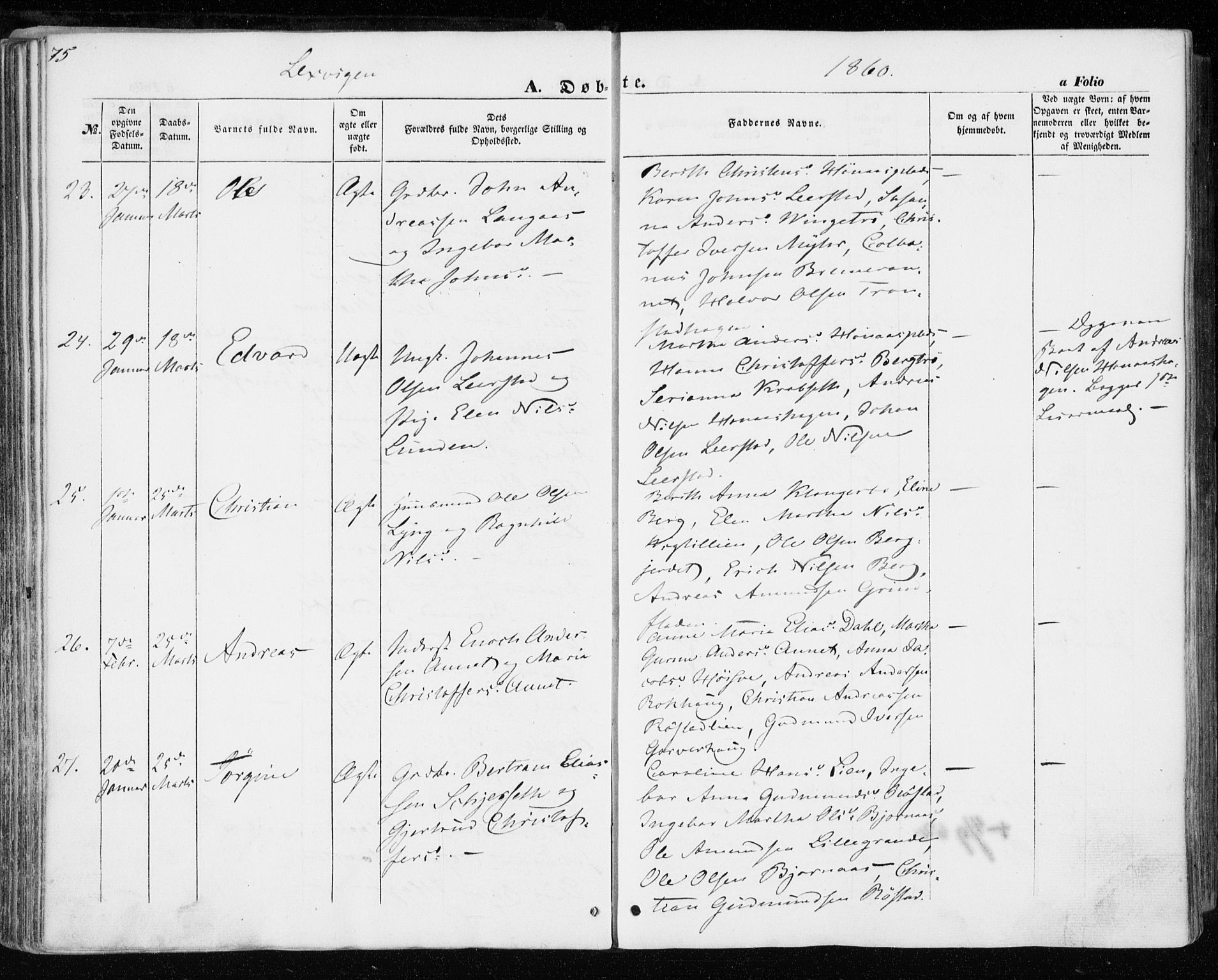 Ministerialprotokoller, klokkerbøker og fødselsregistre - Nord-Trøndelag, SAT/A-1458/701/L0008: Parish register (official) no. 701A08 /1, 1854-1863, p. 75