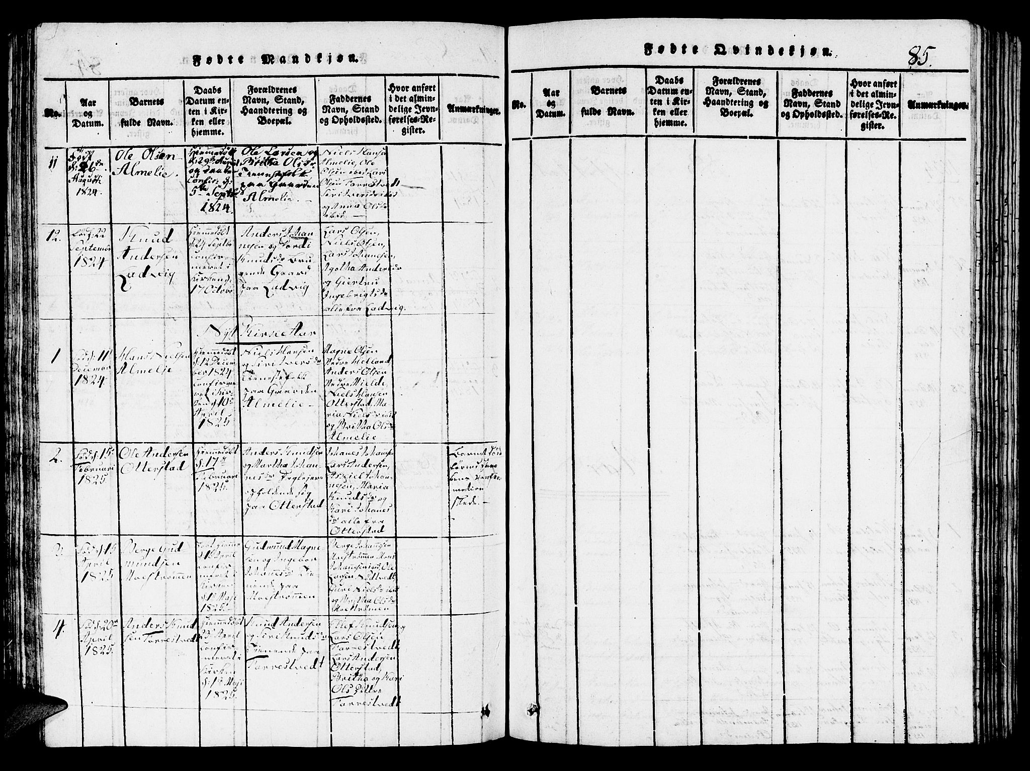 Hosanger sokneprestembete, AV/SAB-A-75801/H/Hab: Parish register (copy) no. A 1 /3, 1816-1825, p. 85