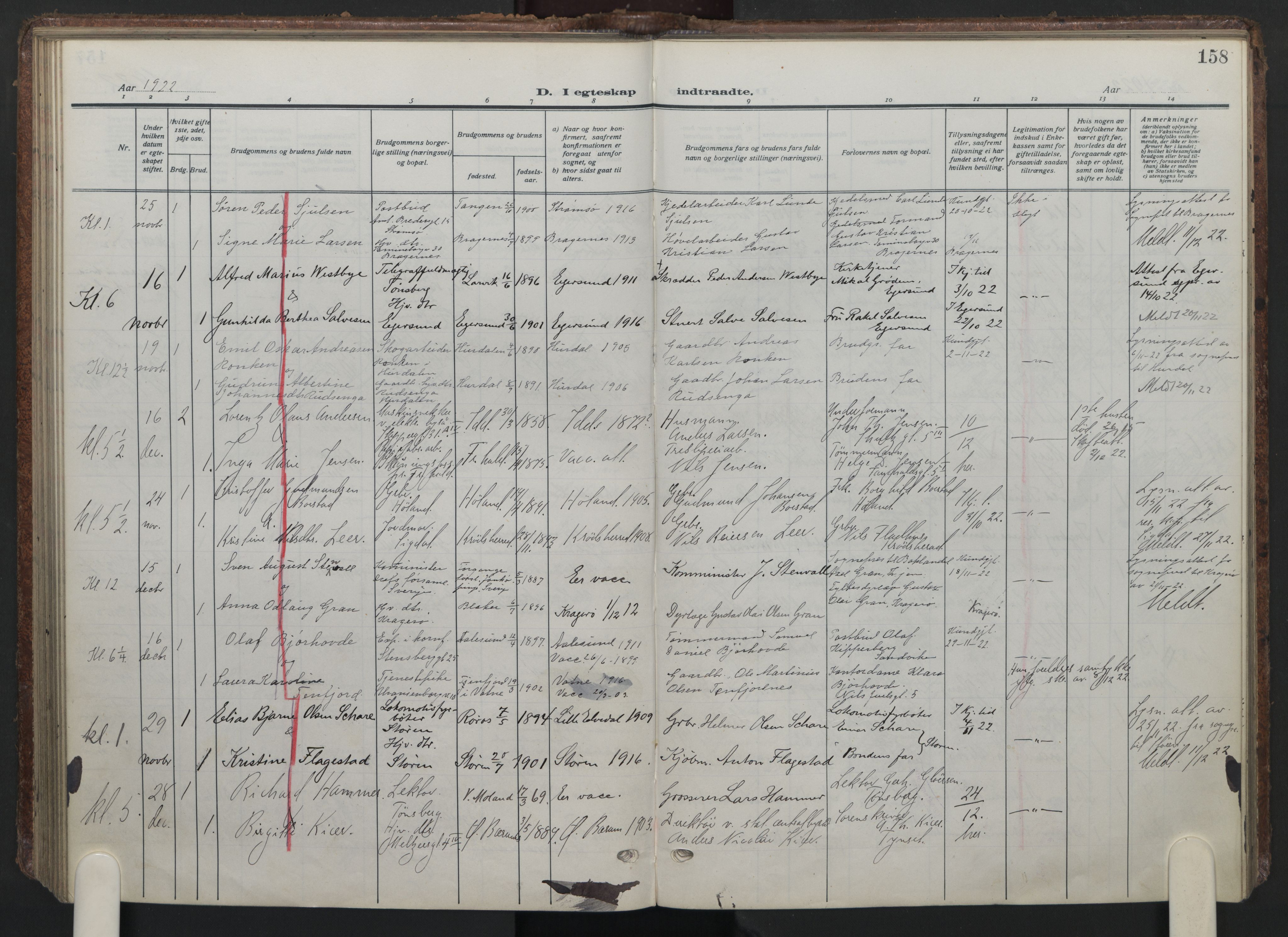 Oslo domkirke Kirkebøker, AV/SAO-A-10752/G/Ga/L0004: Parish register (copy) no. 4, 1917-1926, p. 158