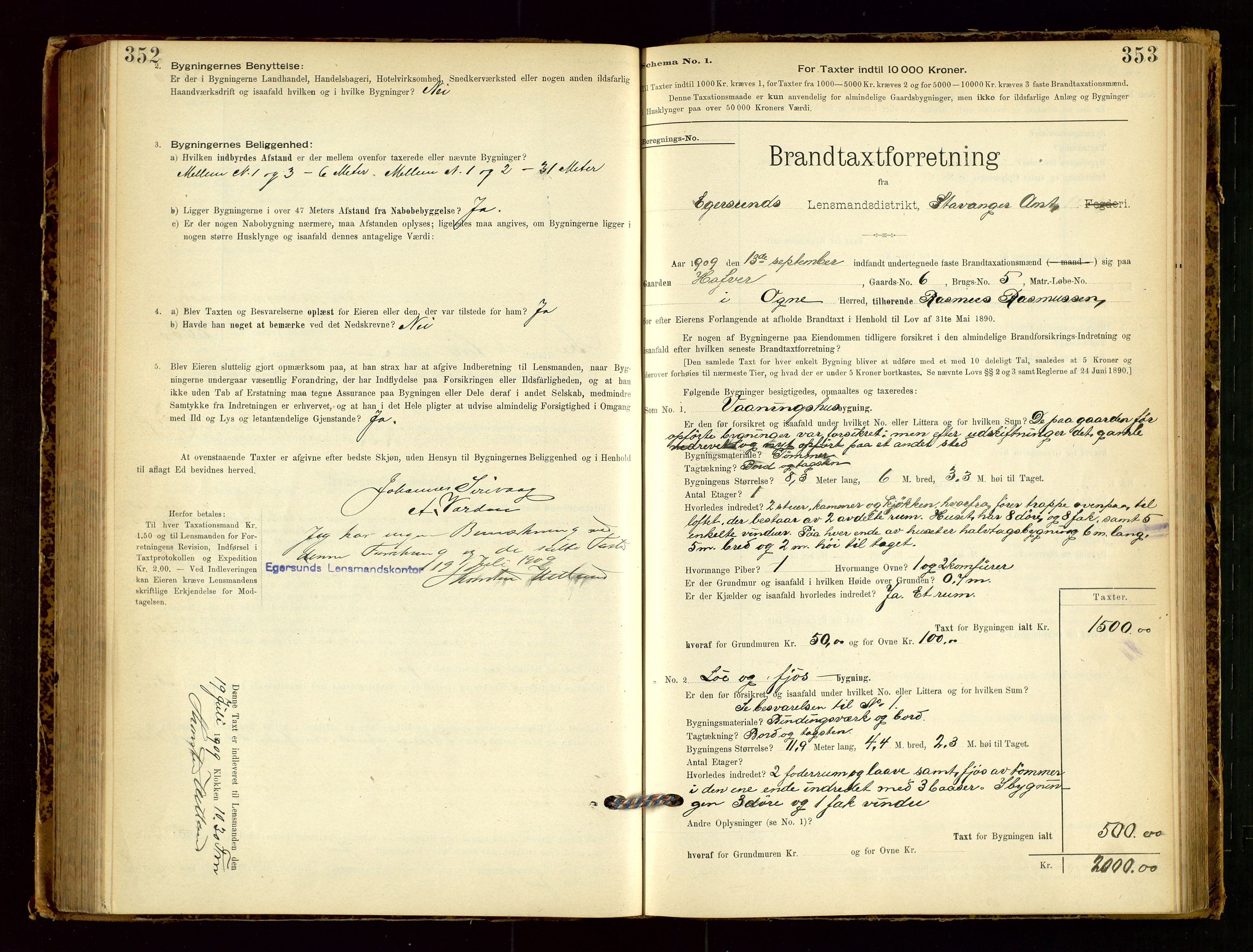 Eigersund lensmannskontor, AV/SAST-A-100171/Gob/L0001: Skjemaprotokoll, 1894-1909, p. 352-353