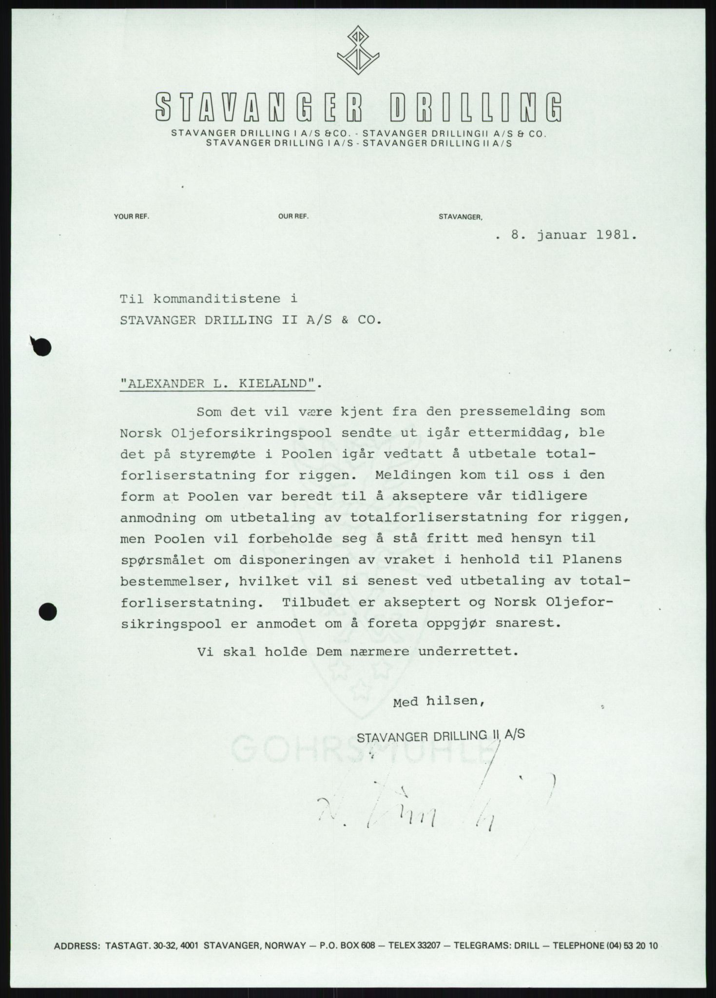 Pa 1503 - Stavanger Drilling AS, SAST/A-101906/A/Ab/Abc/L0009: Styrekorrespondanse Stavanger Drilling II A/S, 1981-1983, p. 430