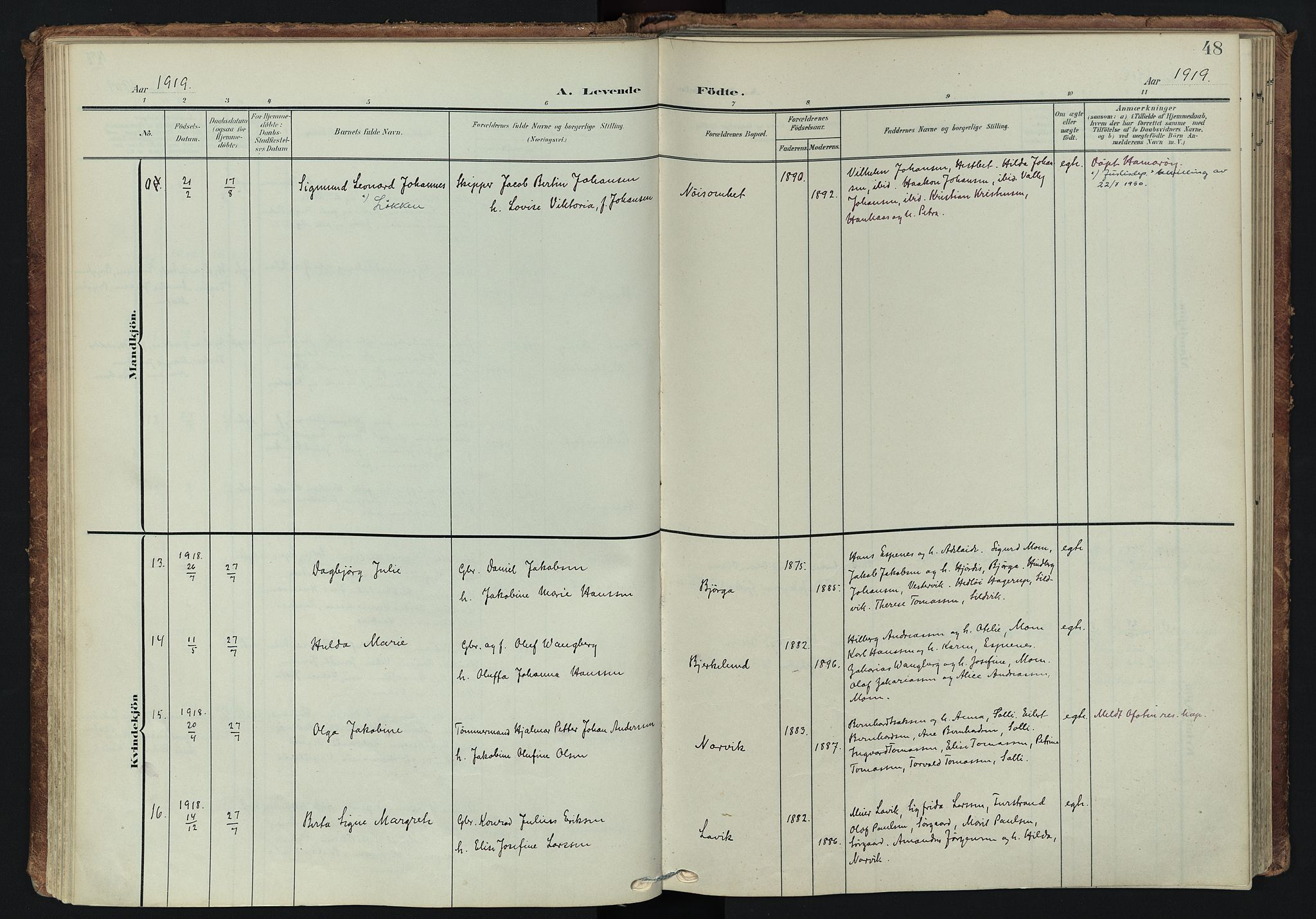 Tranøy sokneprestkontor, AV/SATØ-S-1313/I/Ia/Iaa/L0014kirke: Parish register (official) no. 14, 1905-1919, p. 48