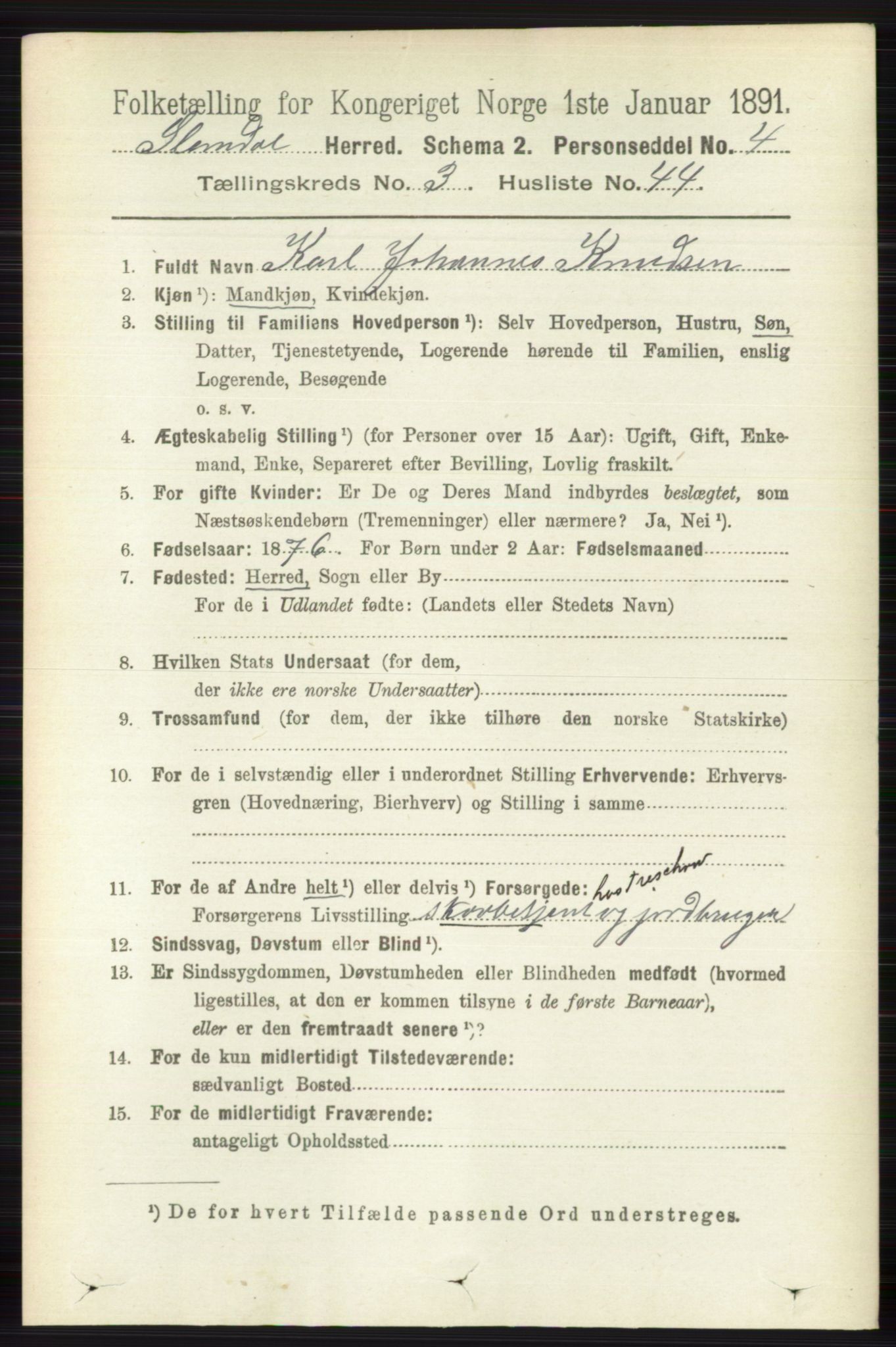 RA, 1891 census for 0811 Slemdal, 1891, p. 1027