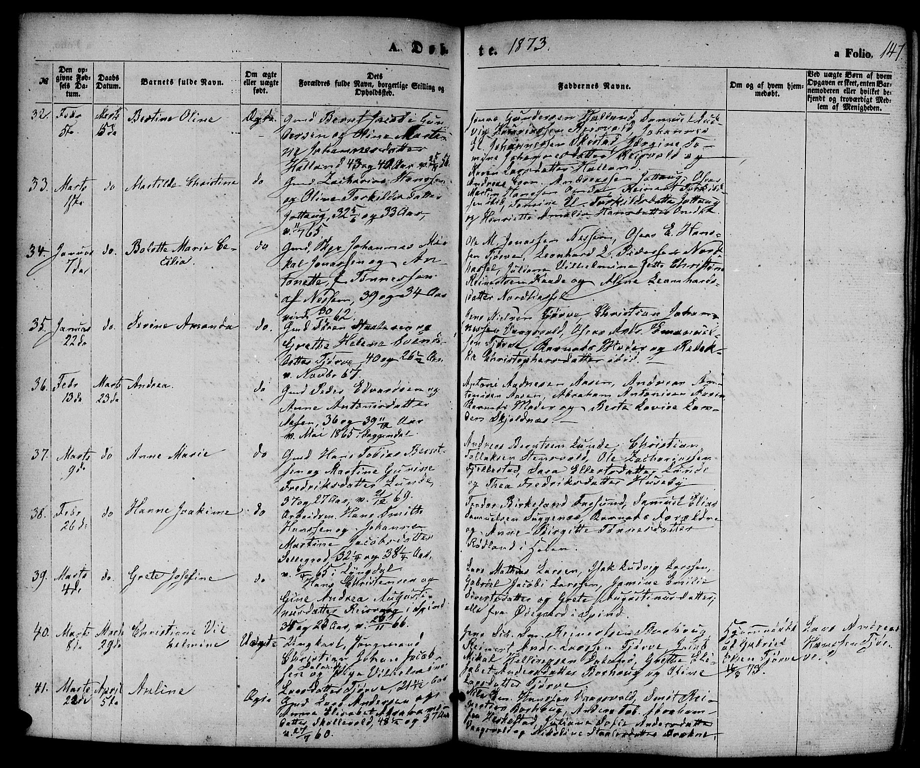 Lista sokneprestkontor, AV/SAK-1111-0027/F/Fb/L0003: Parish register (copy) no. B 3, 1862-1877, p. 147