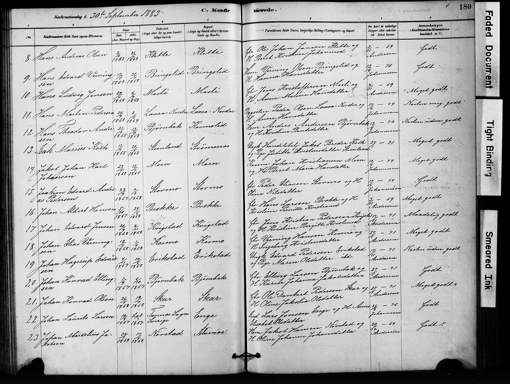 Ministerialprotokoller, klokkerbøker og fødselsregistre - Nordland, SAT/A-1459/852/L0754: Parish register (copy) no. 852C05, 1878-1894, p. 180