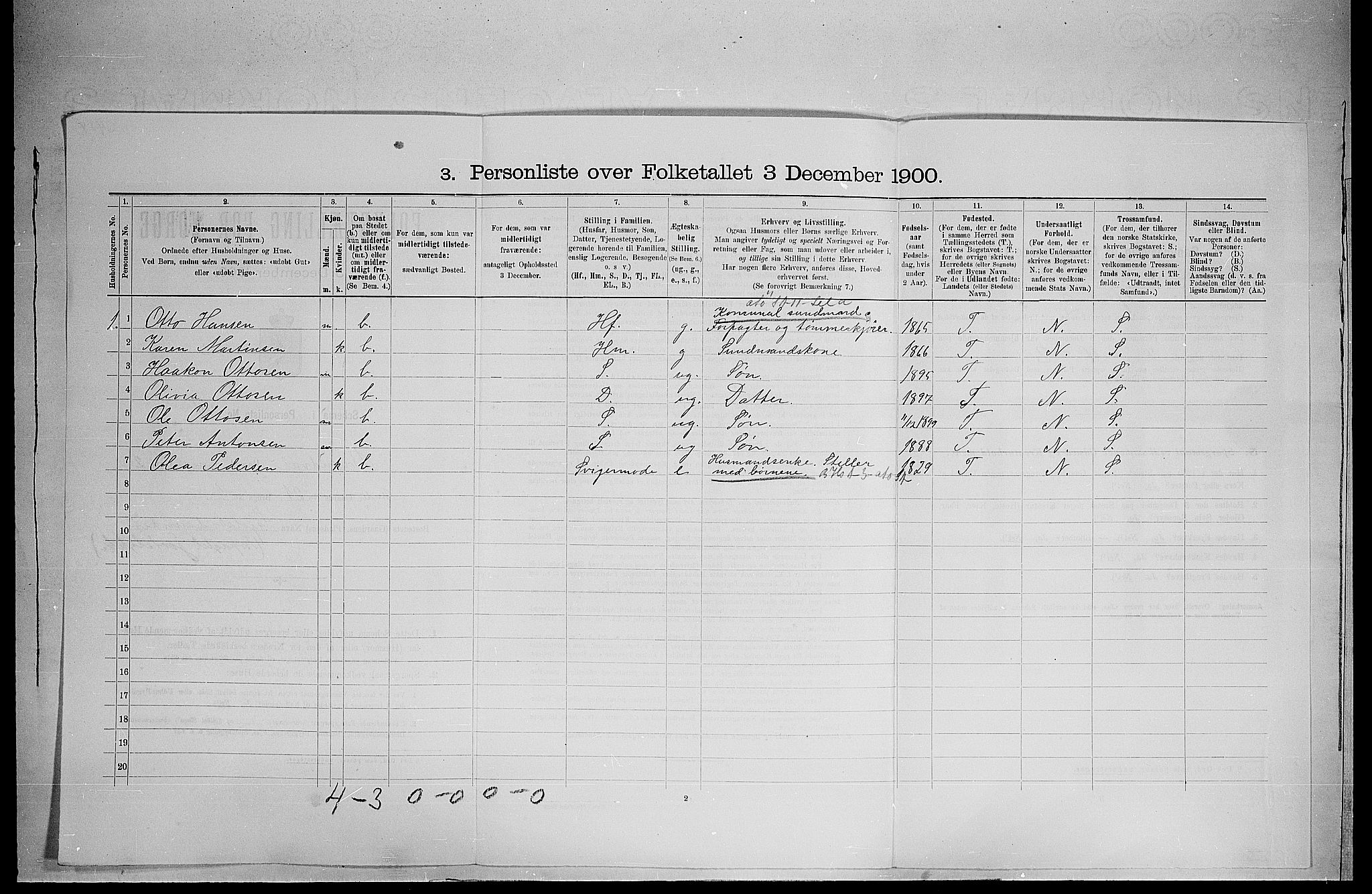 SAH, 1900 census for Brandval, 1900, p. 373