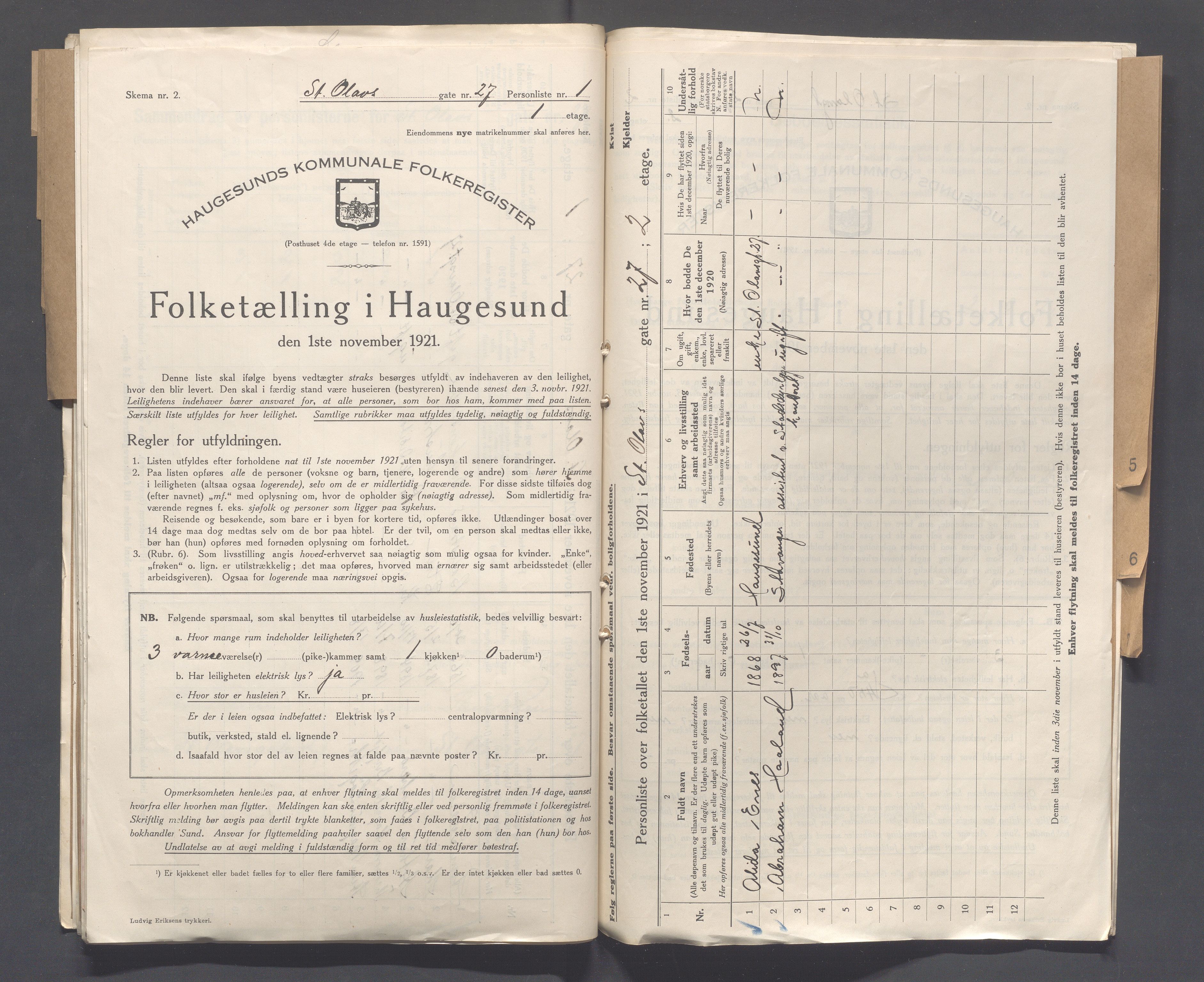 IKAR, Local census 1.11.1921 for Haugesund, 1921, p. 4313