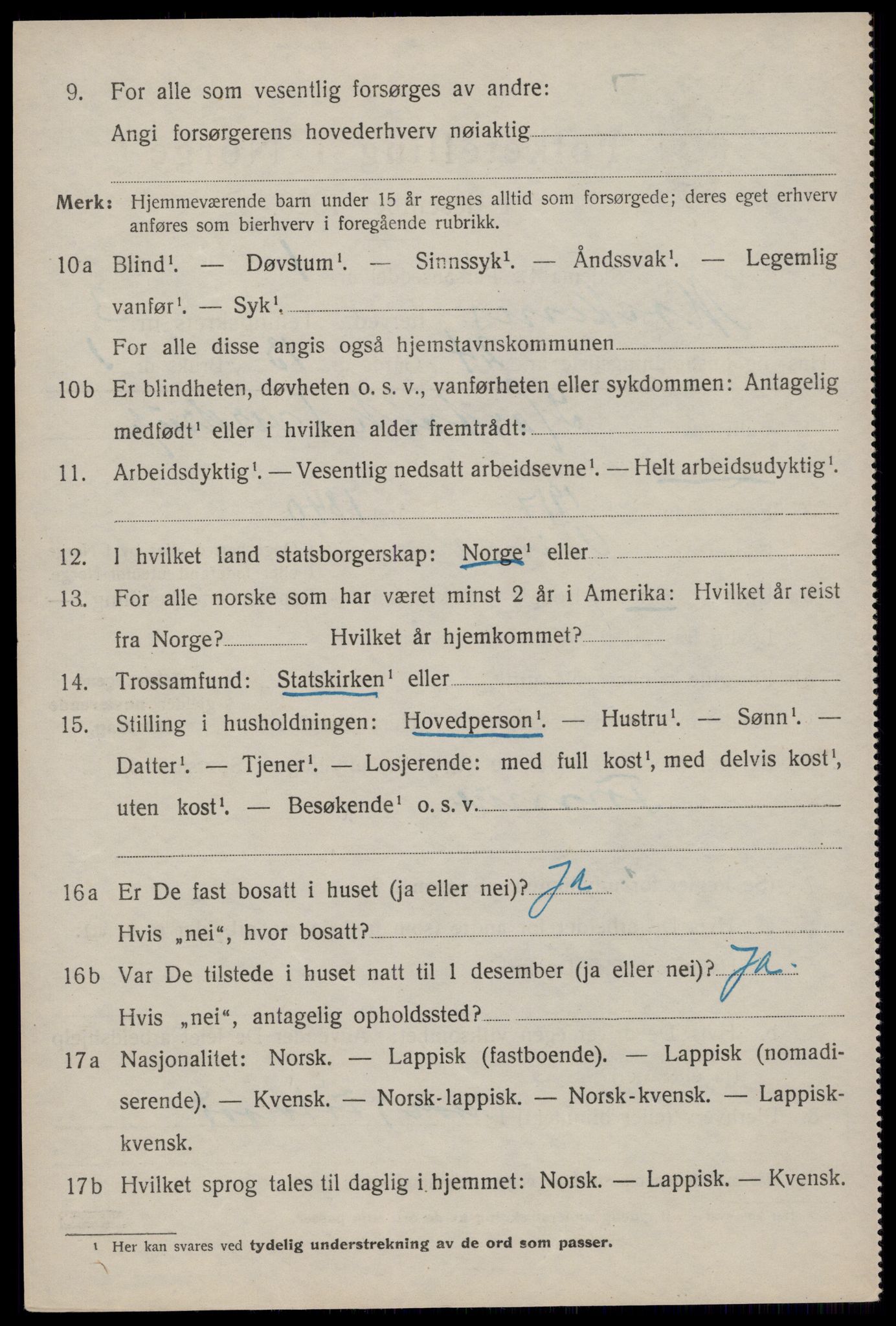 SAT, 1920 census for Moskenes, 1920, p. 1985